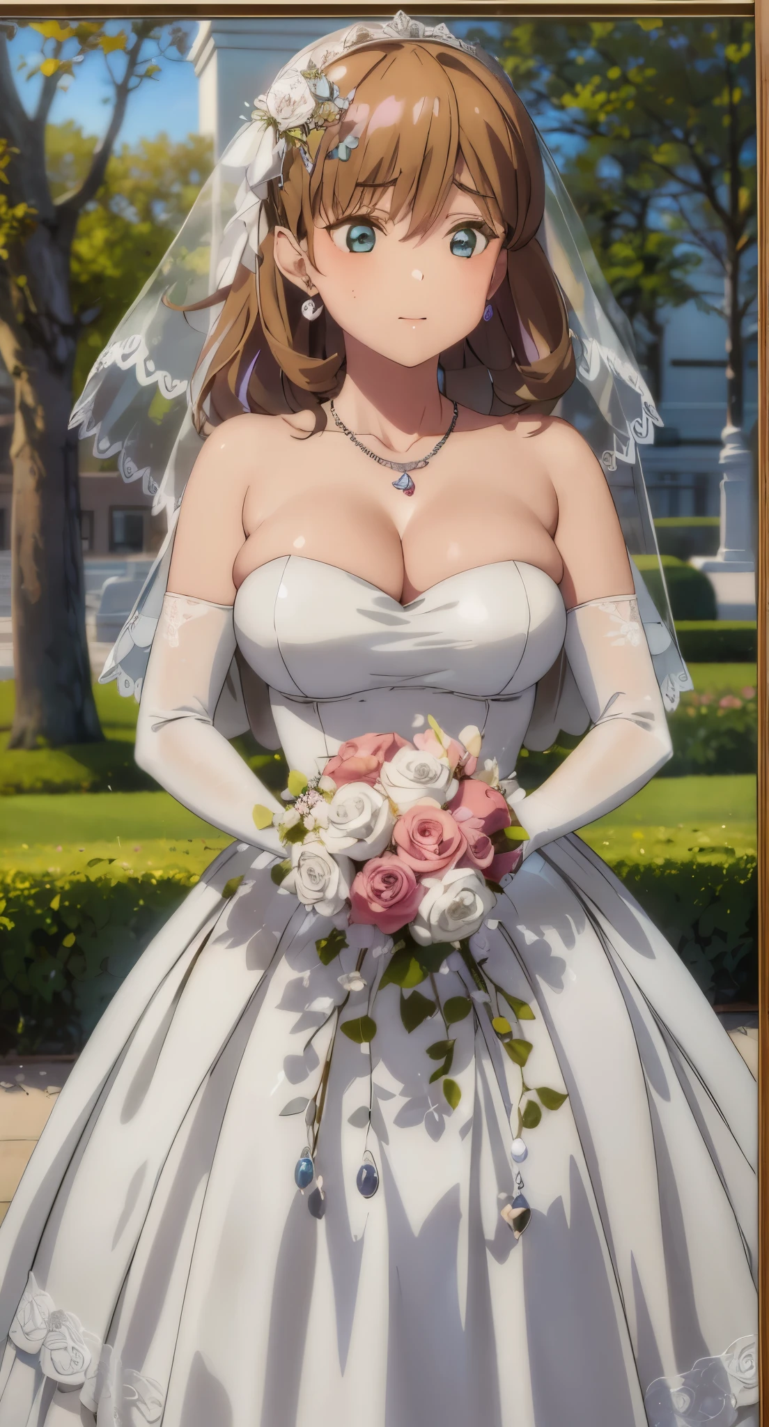 (((Pixel perfect, Perfect details))), alone, 1 girl, keketang,
1 girl, 20 years old,young women,Close-up of beautiful bride wearing beautiful bridal dress,Guwitz,(Transparent short veil:1.5),Blushed,Head flower,headgear,(bandeau wedding dress:1.5),(Silk dress:1.2),(Strapless wedding dress:1.5),pure white dress,necklace,earrings,(large breasts:1.3),Deep V peach heart collar wedding dress,through bangs,lipstick,(elbowgloves:1.3),