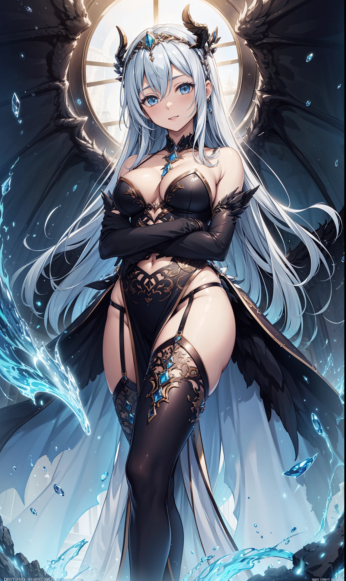 (best quality, high resolution, textured skin, high quality, high detail,Extremely detailed CG unification),,Lively,enchanted,Dynamic Angle,whole body,Gorgeous princess dress,Beautifully dressed,Elegant and seductive posture,Devil wings,Sexual innuendo,In the abyss