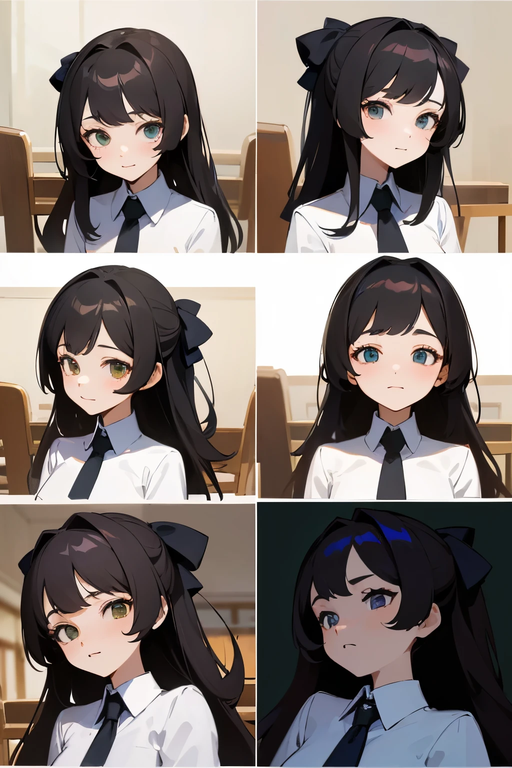 (top-quality,​masterpiece:1.3,超A high resolution,),1 Cute Girl，9 tables，9 poses and expressions, Black strokes, Different emotions，10
