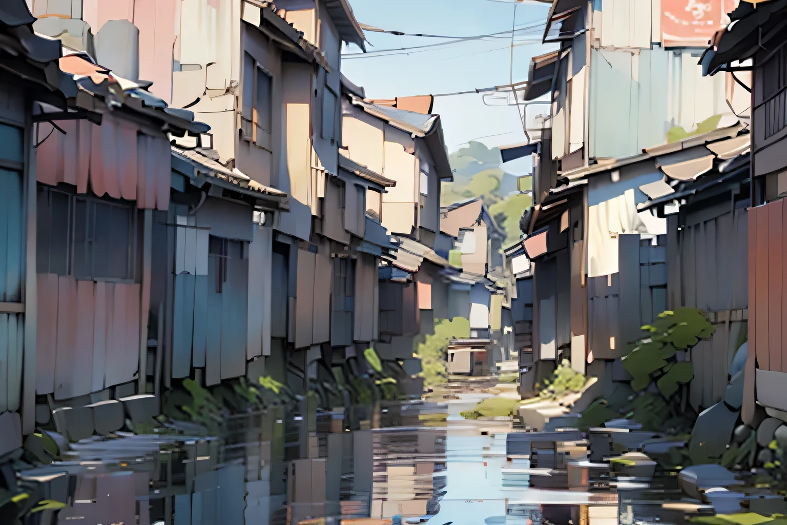 slum, scenery of las vegas, hasui kawase, 4K, Ghibli