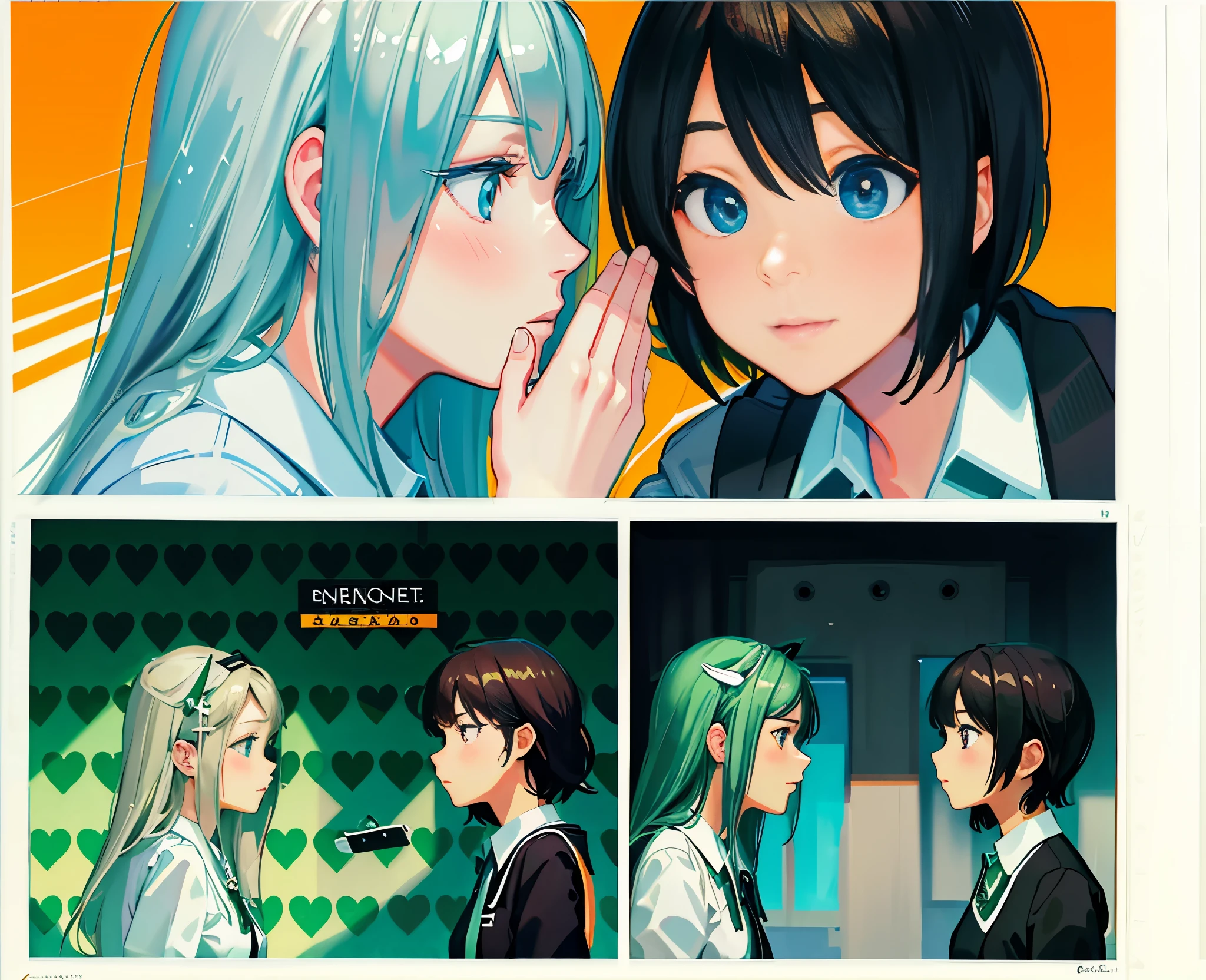 (fidelity: 1.4), Astonishing, masterpiece, ,[[[ super detailed, best quality, beautiful, 4K]]], portrait, Modern classrooms, two girls，comic storyboard
