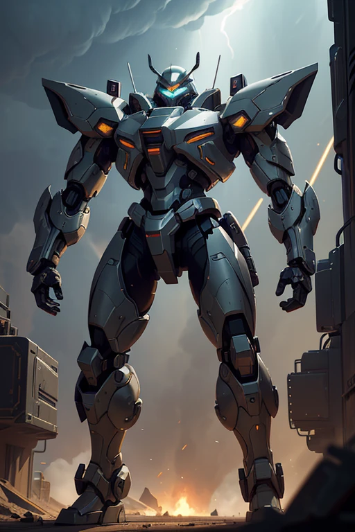 "A futuristic Mecha Warrior in a sci-fi battlefield, wearing a sleek, metallic armor with glowing LED lights. The warrior has a fierce expression and determined eyes, radiating confidence. The armor is highly detailed, with intricate mechanical parts and powerful weaponry. The battlefield is filled with debris and smoke, showcasing the aftermath of a fierce battle. The lighting is dramatic, with rays of sunlight piercing through the thick smoke, creating a contrast between light and shadow. The color palette is dominated by cool tones, enhancing the futuristic atmosphere. The artwork is of the highest quality, with ultra-detailed rendering and an emphasis on realistic textures. The final image should be a masterpiece, capturing the epicness and intensity of the Mecha Warrior's presence."
