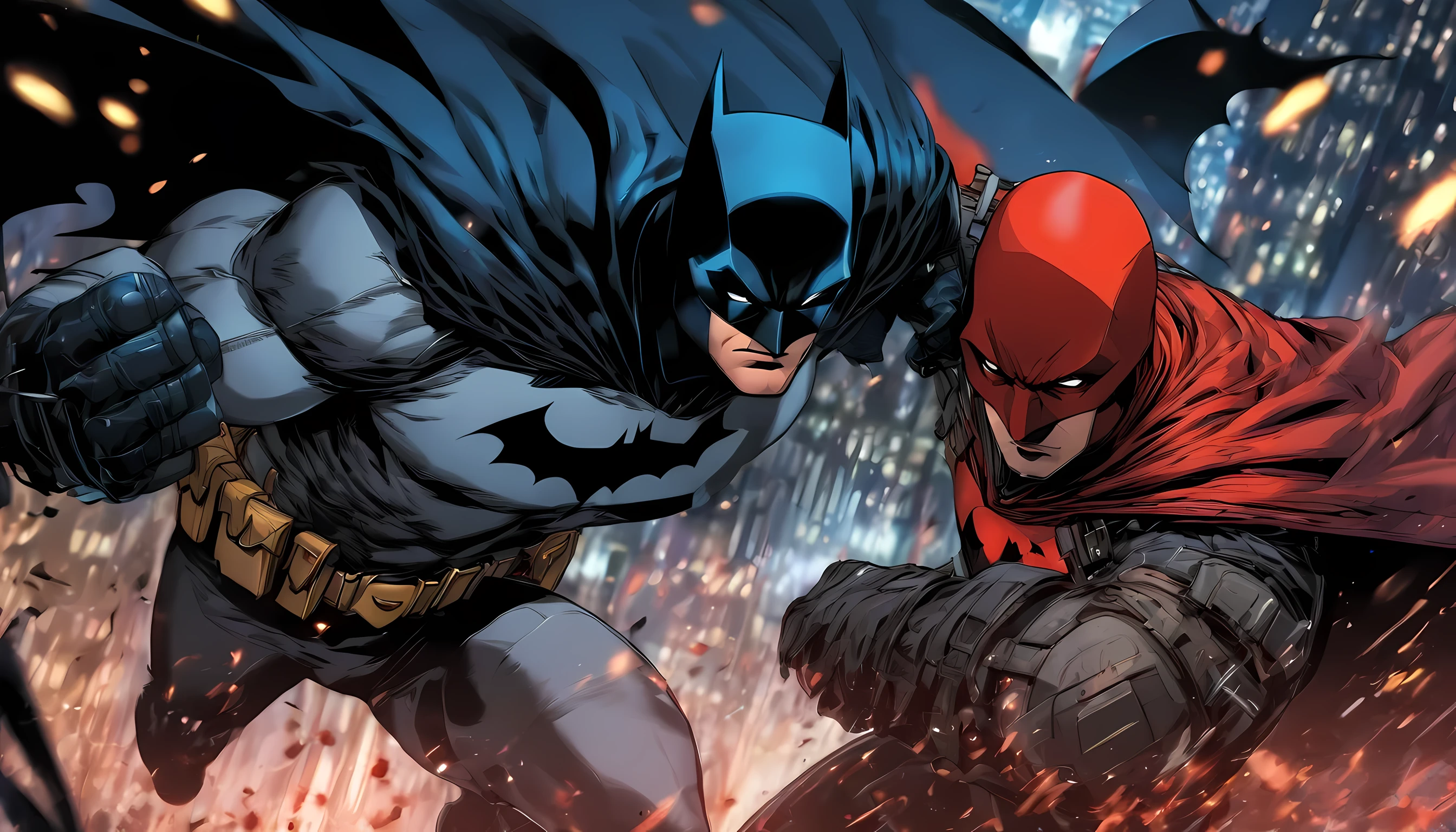 fighting scene between batman and red hood from batman under the red hood movie
