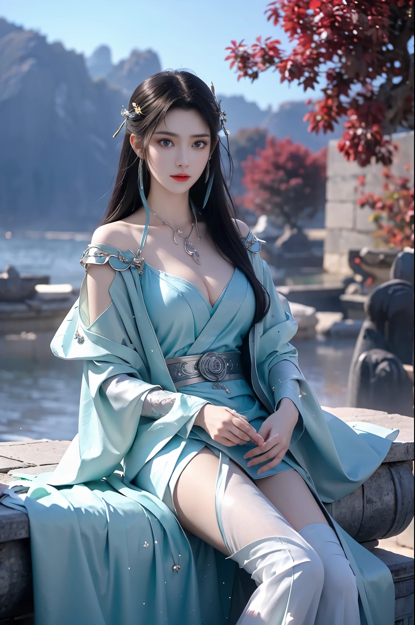 In the depths of Wonderland，The moonlight falls like water，foggy room，The figure of the heroine is vaguely visible，Just like the fairy in the painting，Beautiful big breasts而又带着一丝mystery的色彩。Her face is beautiful and delicate，Like finely carved jade，Showing otherworldly beauty。The eyebrows are picturesque，Long eyebrows to temples，The waves in my eyes are like twinkling stars，Show the light of perseverance and wisdom。The bridge of the nose is straight，Lip color like cherry，The slightly raised corners of the mouth reveal confidence and calmness。Her face is well defined，The skin is as fair as jade，Reveals a healthy glow，Not like a fairy&#39;Don’t eat the fireworks of the world。Her makeup is light and delicate，Not too much embellishment，But enough to show her temperament and charm。Light-colored foundation brings out the transparency of the skin，A light eyebrow pencil outlines her perfect eyebrow shape，Eye makeup is eye shadow and eyeliner，Make her eyes brighter and more energetic。嘴唇涂上grace的口红，Adds a bit of charm and sophistication。她的衣服grace别致，Wearing white clothes to win the snow，Clothes flutter，It seems like it will be blown up by the wind at any time，drifting into the distance。Beautifully embroidered patterns on clothes，既不失grace，Also showed her extraordinary skills。A wide belt is tied around the waist，There is a crystal clear jade pendant hanging on it，Rocking with her movements。Her hair is tied back casually，Secure it with a hosta，A few strands of hair are fluttering gently in the wind，Adds a bit of softness。Her figure is looming in the fairyland，宛如一道Beautiful big breasts的风景线，attracted everyone&#39;s attention。She seems to be an elf in fairyland，Beautiful big breasts、grace、mystery、and full of power。