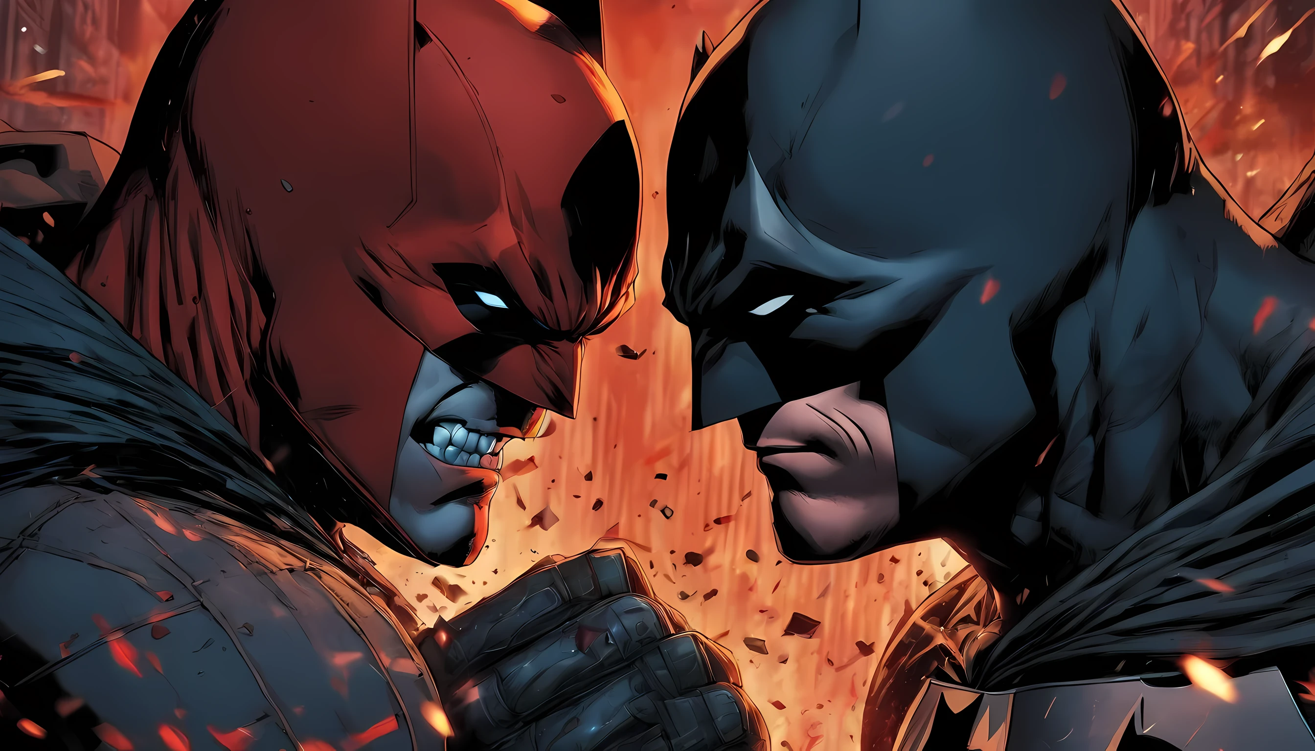 fighting scene between batman and red hood from batman under the red hood movie, batman punching right on face

