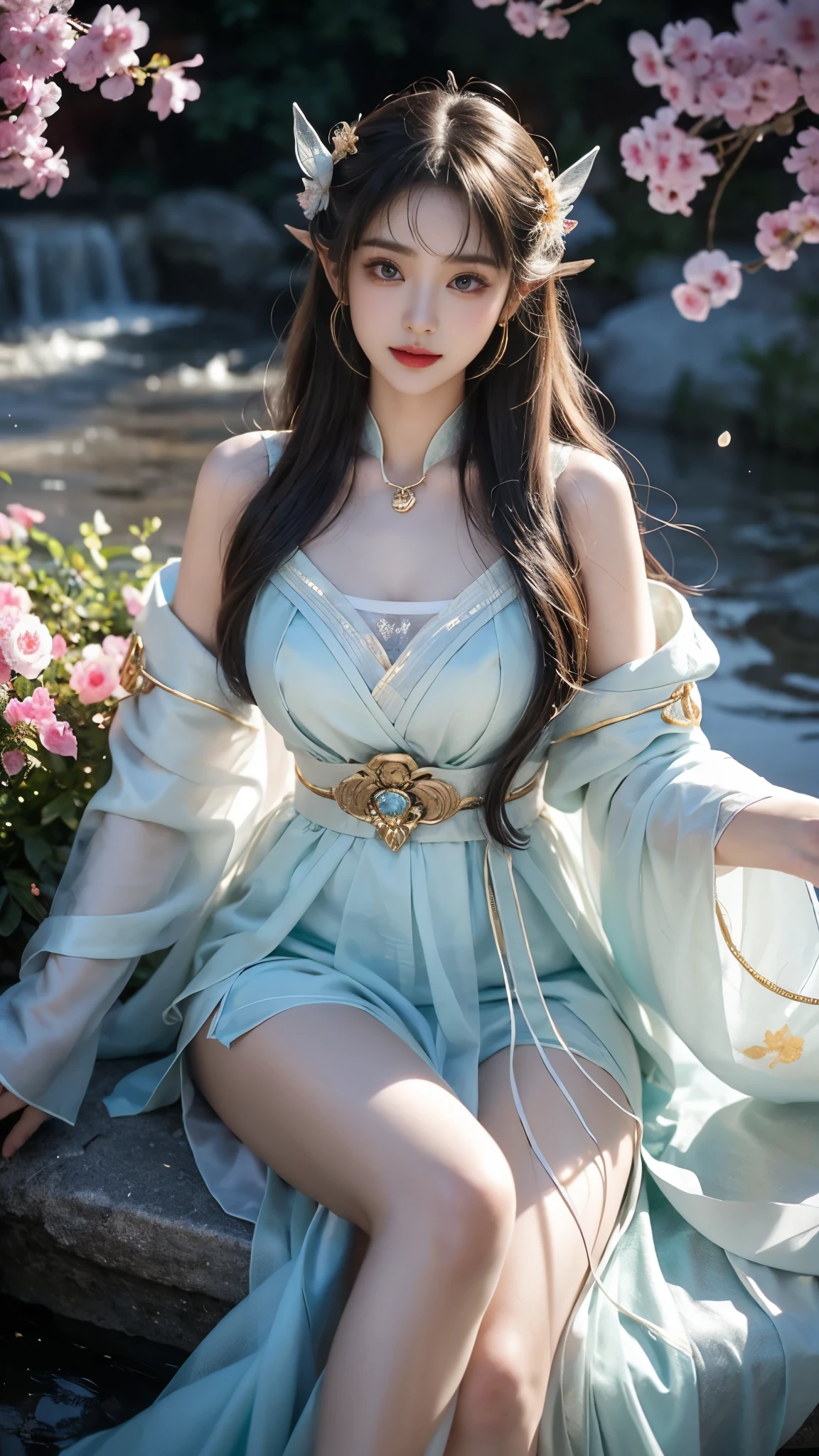 In the depths of Wonderland,The moonlight falls like water,foggy room,The figure of the heroine is vaguely visible,Just like the fairy in the painting,Slender sexy legs,Very nice legs,Beautiful big breasts而又带着一丝mystery的色彩。Her face is beautiful and delicate,Like finely carved jade,Showing otherworldly beauty。The eyebrows are picturesque,Long eyebrows to temples,The waves in my eyes are like twinkling stars,Show the light of perseverance and wisdom。The bridge of the nose is straight,Lip color like cherry,The slightly raised corners of the mouth reveal confidence and calmness。Her face is well defined,The skin is as fair as jade,Reveals a healthy glow,Not like a fairy'Don’t eat the fireworks of the world。Her makeup is light and delicate,Not too much embellishment,But enough to show her temperament and charm。Light-colored foundation brings out the transparency of the skin,A light eyebrow pencil outlines her perfect eyebrow shape,Eye makeup is eye shadow and eyeliner,Make her eyes brighter and more energetic。嘴唇涂上grace的口红,Adds a bit of charm and sophistication。她的衣服grace别致,Wearing white clothes to win the snow,Clothes flutter,It seems like it will be blown up by the wind at any time,drifting into the distance。Beautifully embroidered patterns on clothes,既不失grace,Also showed her extraordinary skills。A wide belt is tied around the waist,There is a crystal clear jade pendant hanging on it,Rocking with her movements。Her hair is tied back casually,Secure it with a hosta,A few strands of hair are fluttering gently in the wind,Adds a bit of softness。Her figure is looming in the fairyland,宛如一道Beautiful big breasts的风景线,attracted everyone's attention。She seems to be an elf in fairyland,Beautiful big breasts、grace、mystery、and full of power。
