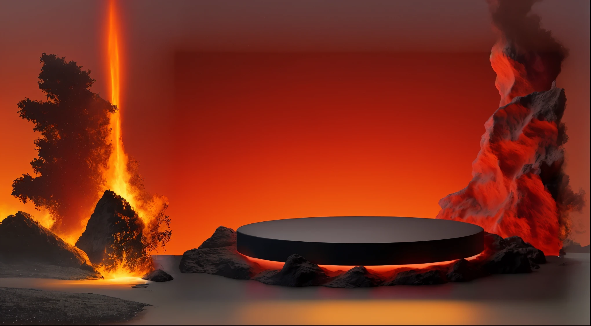 molten lava，flat land，fire glow，rock
