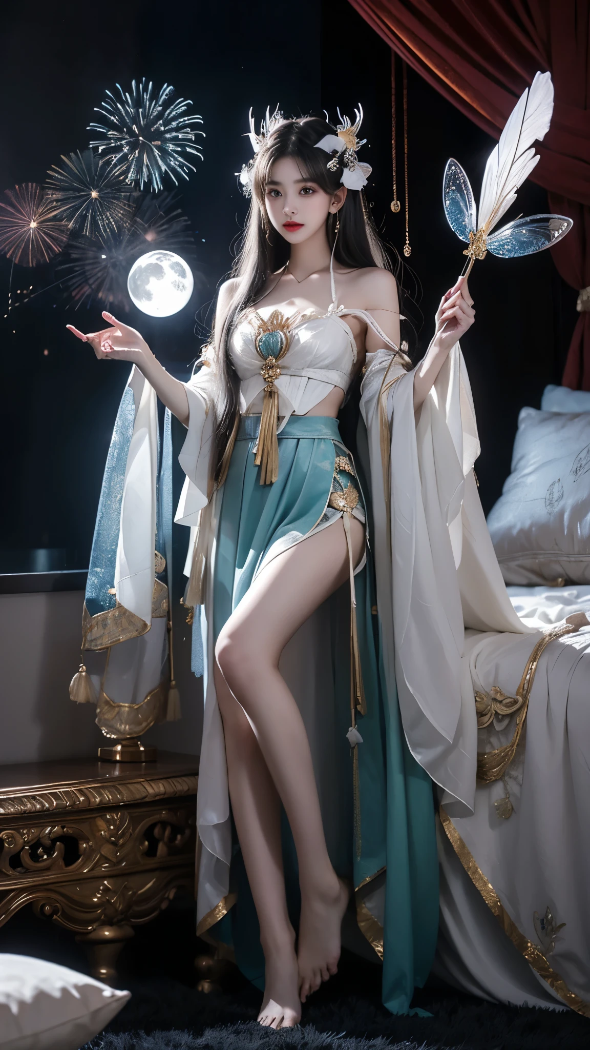 In the depths of Wonderland,The moonlight falls like water,foggy room,The figure of the heroine is vaguely visible,Just like the fairy in the painting,Slender sexy legs,Very nice legs,Leaking legs,Don’t cover your legs with clothes,Beautiful big breasts而又带着一丝mystery的色彩。Her face is beautiful and delicate,Like finely carved jade,Showing otherworldly beauty。The eyebrows are picturesque,Long eyebrows to temples,The waves in my eyes are like twinkling stars,Show the light of perseverance and wisdom。The bridge of the nose is straight,Lip color like cherry,The slightly raised corners of the mouth reveal confidence and calmness。Her face is well defined,The skin is as fair as jade,Reveals a healthy glow,Not like a fairy'Don’t eat the fireworks of the world。Her makeup is light and delicate,Not too much embellishment,But enough to show her temperament and charm。Light-colored foundation brings out the transparency of the skin,A light eyebrow pencil outlines her perfect eyebrow shape,Eye makeup is eye shadow and eyeliner,Make her eyes brighter and more energetic。嘴唇涂上grace的口红,Adds a bit of charm and sophistication。她的衣服grace别致,Wearing white clothes to win the snow,Clothes flutter,It seems like it will be blown up by the wind at any time,drifting into the distance。Beautifully embroidered patterns on clothes,既不失grace,Also showed her extraordinary skills。A wide belt is tied around the waist,There is a crystal clear jade pendant hanging on it,Rocking with her movements。Her hair is tied back casually,Secure it with a hosta,A few strands of hair are fluttering gently in the wind,Adds a bit of softness。Her figure is looming in the fairyland,宛如一道Beautiful big breasts的风景线,attracted everyone's attention。She seems to be an elf in fairyland,Beautiful big breasts、grace、mystery、and full of power。
