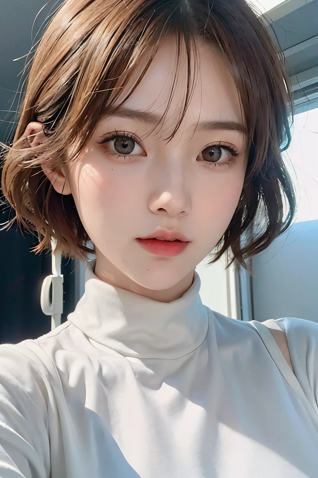 highest quality、masterpiece、ultra high resolution、(real:1.4)、Beautiful woman１、Beautiful details of eyes and skin、light brown short cut hair、The perfect spacesuit、spaceship、snow原、snow、