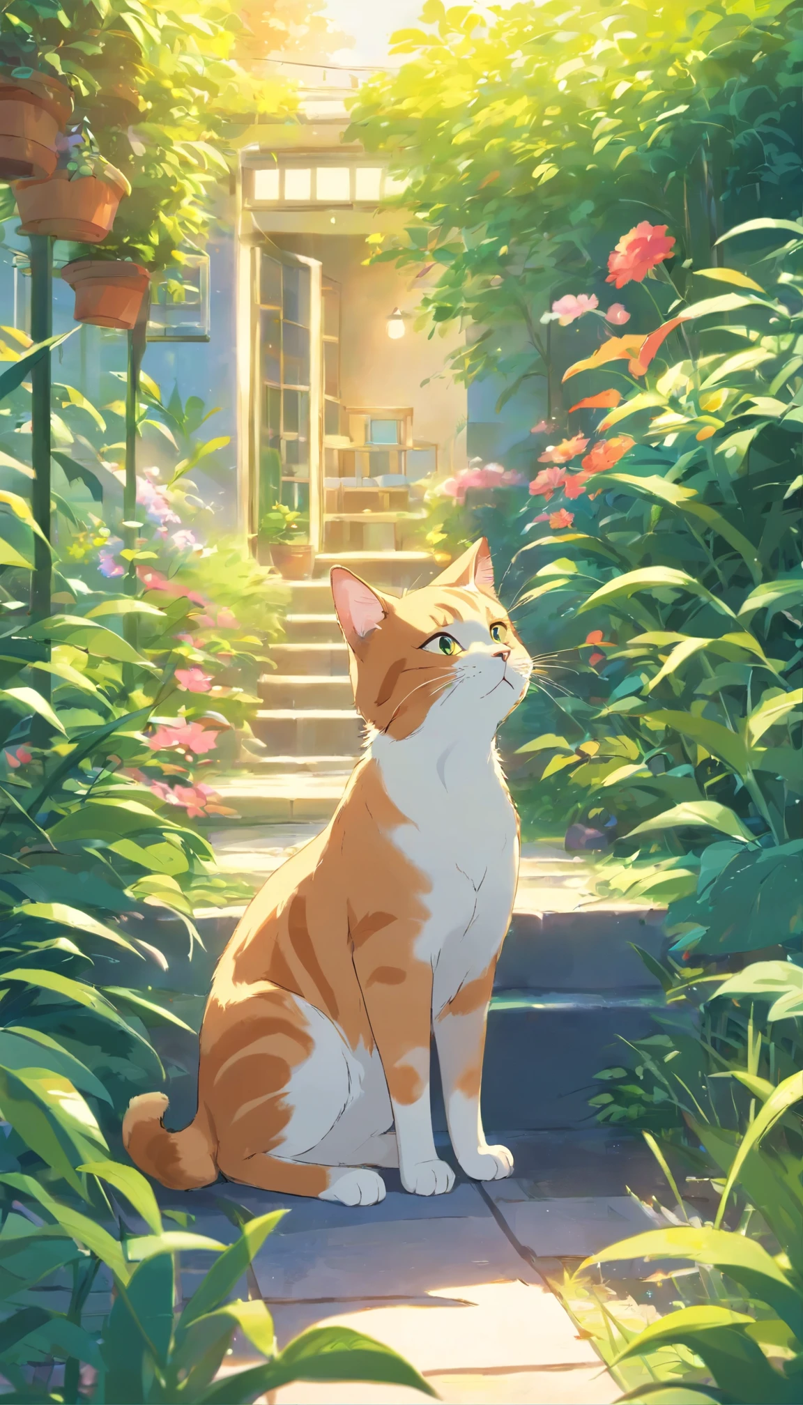 Cat, beautiful, cute, Garden, sleep, colorful, 