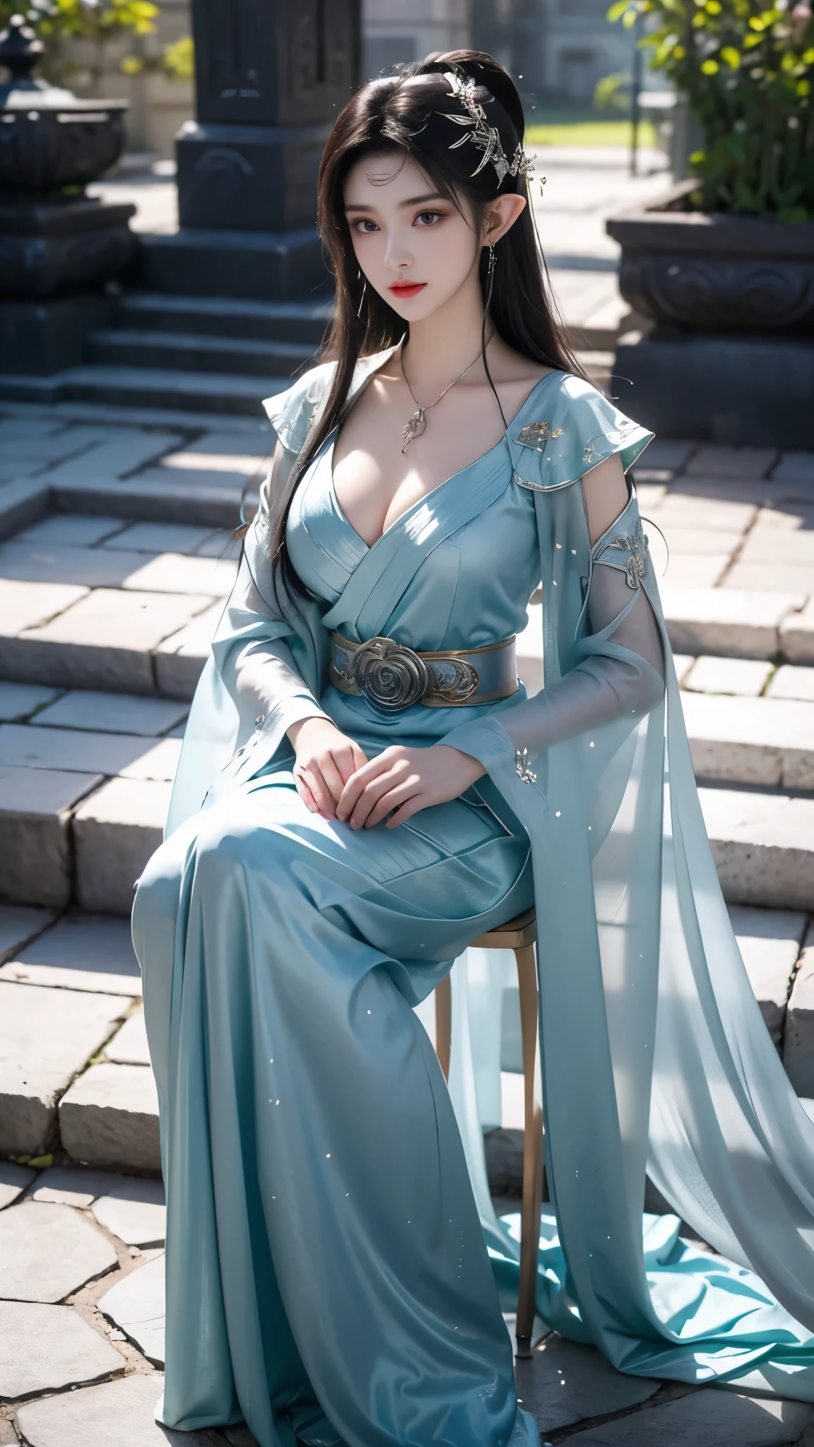 In the depths of Wonderland，The moonlight falls like water，foggy room，The figure of the heroine is vaguely visible，Just like the fairy in the painting，Slender sexy legs，Beautiful big breasts而又带着一丝mystery的色彩。Her face is beautiful and delicate，Like finely carved jade，Showing otherworldly beauty。The eyebrows are picturesque，Long eyebrows to temples，The waves in my eyes are like twinkling stars，Show the light of perseverance and wisdom。The bridge of the nose is straight，Lip color like cherry，The slightly raised corners of the mouth reveal confidence and calmness。Her face is well defined，The skin is as fair as jade，Reveals a healthy glow，Not like a fairy&#39;Don’t eat the fireworks of the world。Her makeup is light and delicate，Not too much embellishment，But enough to show her temperament and charm。Light-colored foundation brings out the transparency of the skin，A light eyebrow pencil outlines her perfect eyebrow shape，Eye makeup is eye shadow and eyeliner，Make her eyes brighter and more energetic。嘴唇涂上grace的口红，Adds a bit of charm and sophistication。她的衣服grace别致，Wearing white clothes to win the snow，Clothes flutter，It seems like it will be blown up by the wind at any time，drifting into the distance。Beautifully embroidered patterns on clothes，既不失grace，Also showed her extraordinary skills。A wide belt is tied around the waist，There is a crystal clear jade pendant hanging on it，Rocking with her movements。Her hair is tied back casually，Secure it with a hosta，A few strands of hair are fluttering gently in the wind，Adds a bit of softness。Her figure is looming in the fairyland，宛如一道Beautiful big breasts的风景线，attracted everyone&#39;s attention。She seems to be an elf in fairyland，Beautiful big breasts、grace、mystery、and full of power。