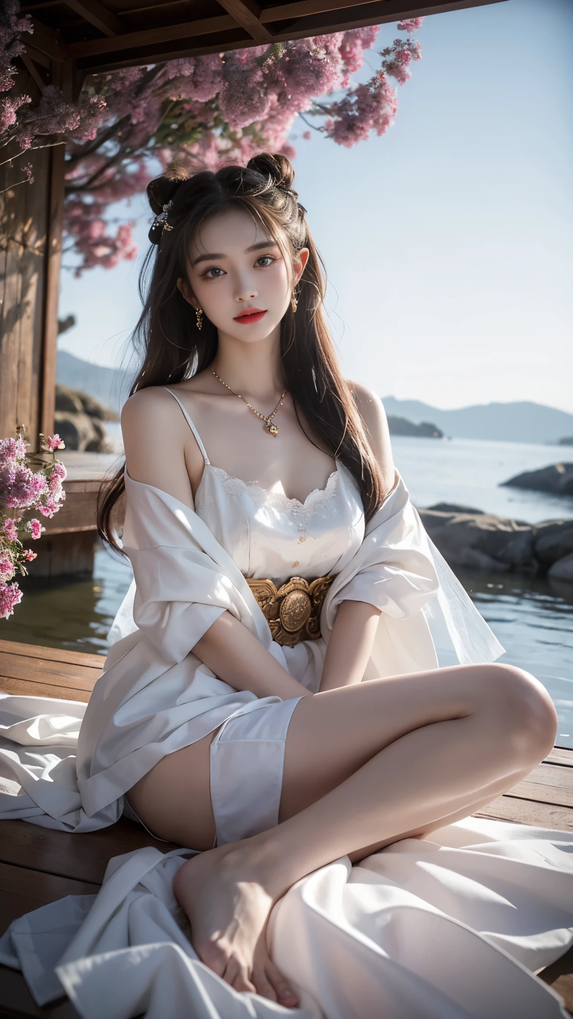 In the depths of Wonderland,The moonlight falls like water,foggy room,The figure of the heroine is vaguely visible,Just like the fairy in the painting,Slender sexy legs,Very nice legs,Leaking sexy legs,Beautiful big breasts而又带着一丝mystery的色彩。Her face is beautiful and delicate,Like finely carved jade,Showing otherworldly beauty。The eyebrows are picturesque,Long eyebrows to temples,The waves in my eyes are like twinkling stars,Show the light of perseverance and wisdom。The bridge of the nose is straight,Lip color like cherry,The slightly raised corners of the mouth reveal confidence and calmness。Her face is well defined,The skin is as fair as jade,Reveals a healthy glow,Not like a fairy'Don’t eat the fireworks of the world。Her makeup is light and delicate,Not too much embellishment,But enough to show her temperament and charm。Light-colored foundation brings out the transparency of the skin,A light eyebrow pencil outlines her perfect eyebrow shape,Eye makeup is eye shadow and eyeliner,Make her eyes brighter and more energetic。嘴唇涂上grace的口红,Adds a bit of charm and sophistication。她的衣服grace别致,Wearing white clothes to win the snow,Clothes flutter,It seems like it will be blown up by the wind at any time,drifting into the distance。Beautifully embroidered patterns on clothes,既不失grace,Also showed her extraordinary skills。A wide belt is tied around the waist,There is a crystal clear jade pendant hanging on it,Rocking with her movements。Her hair is tied back casually,Secure it with a hosta,A few strands of hair are fluttering gently in the wind,Adds a bit of softness。Her figure is looming in the fairyland,宛如一道Beautiful big breasts的风景线,attracted everyone's attention。She seems to be an elf in fairyland,Beautiful big breasts、grace、mystery、and full of power。