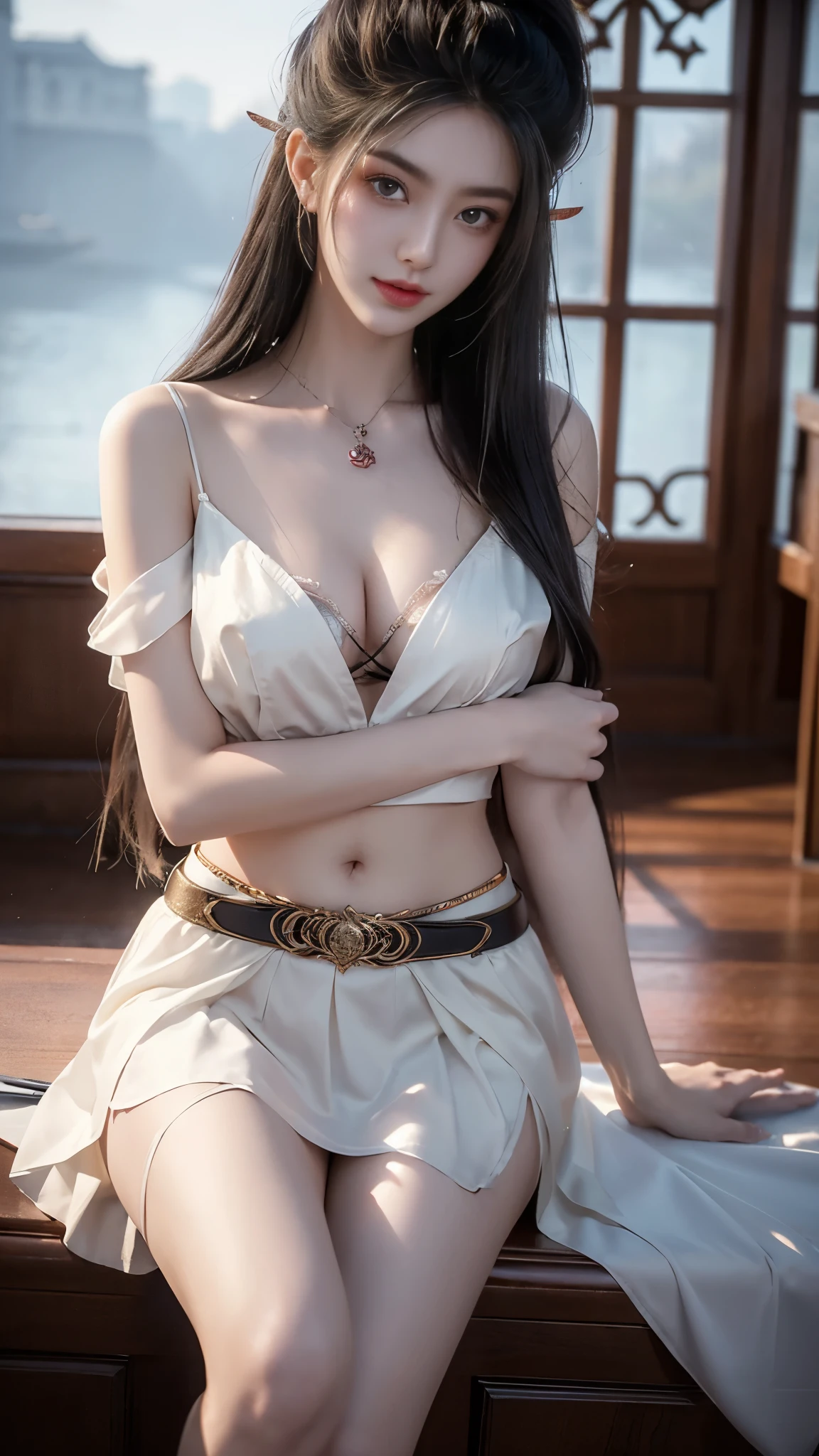 In the depths of Wonderland,The moonlight falls like water,foggy room,The figure of the heroine is vaguely visible,Just like the fairy in the painting,Slender sexy legs,Very nice legs,Leaking sexy legs,Beautiful big breasts而又带着一丝mystery的色彩。Her face is beautiful and delicate,Like finely carved jade,Showing otherworldly beauty。The eyebrows are picturesque,Long eyebrows to temples,The waves in my eyes are like twinkling stars,Show the light of perseverance and wisdom。The bridge of the nose is straight,Lip color like cherry,The slightly raised corners of the mouth reveal confidence and calmness。Her face is well defined,The skin is as fair as jade,Reveals a healthy glow,Not like a fairy'Don’t eat the fireworks of the world。Her makeup is light and delicate,Not too much embellishment,But enough to show her temperament and charm。Light-colored foundation brings out the transparency of the skin,A light eyebrow pencil outlines her perfect eyebrow shape,Eye makeup is eye shadow and eyeliner,Make her eyes brighter and more energetic。嘴唇涂上grace的口红,Adds a bit of charm and sophistication。她的衣服grace别致,Wearing white clothes to win the snow,Clothes flutter,It seems like it will be blown up by the wind at any time,drifting into the distance。Beautifully embroidered patterns on clothes,既不失grace,Also showed her extraordinary skills。A wide belt is tied around the waist,There is a crystal clear jade pendant hanging on it,Rocking with her movements。Her hair is tied back casually,Secure it with a hosta,A few strands of hair are fluttering gently in the wind,Adds a bit of softness。Her figure is looming in the fairyland,宛如一道Beautiful big breasts的风景线,attracted everyone's attention。She seems to be an elf in fairyland,Beautiful big breasts、grace、mystery、and full of power。