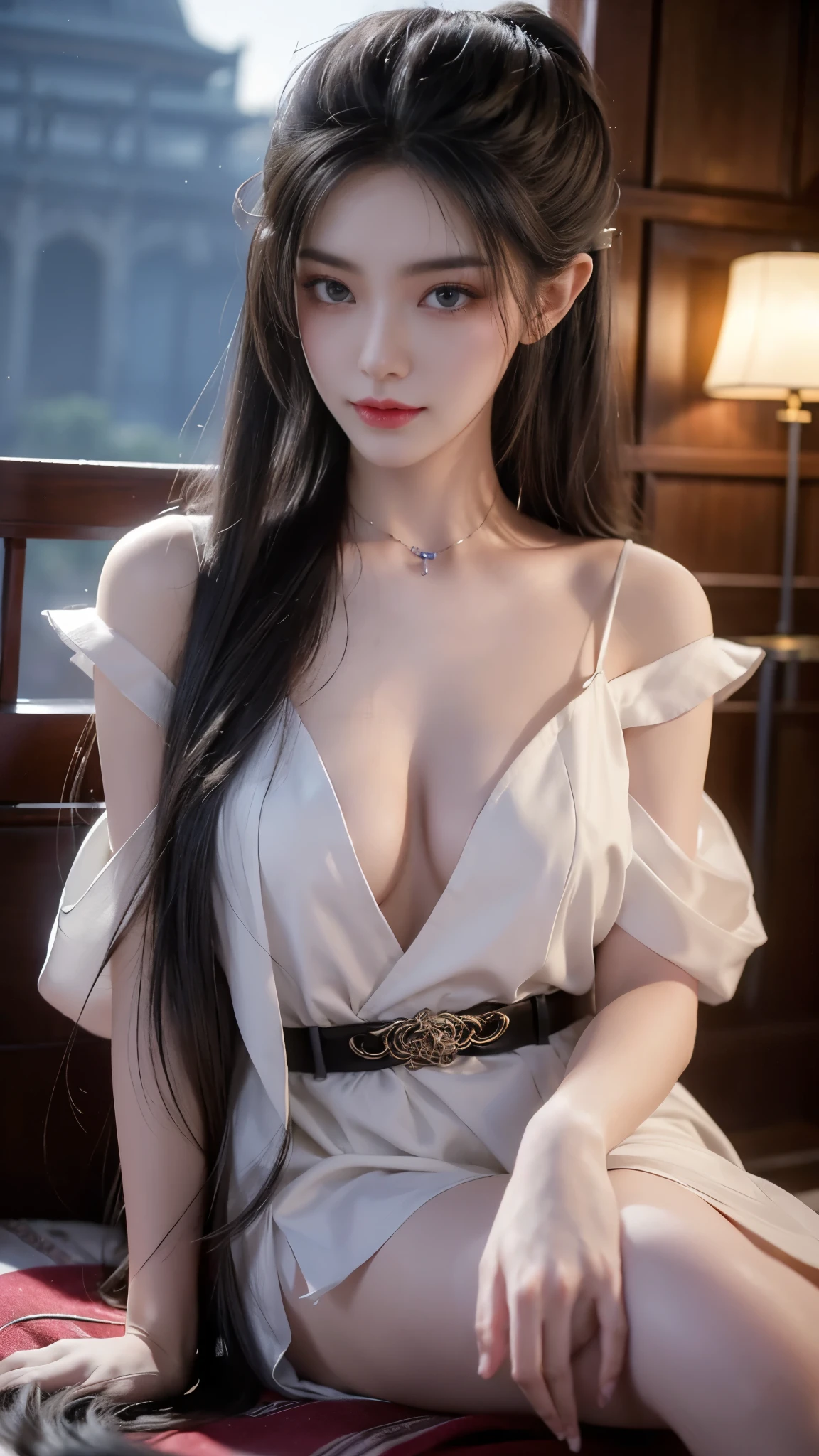 In the depths of Wonderland,The moonlight falls like water,foggy room,The figure of the heroine is vaguely visible,Just like the fairy in the painting,Slender sexy legs,Very nice legs,Leaking sexy legs,Beautiful big breasts而又带着一丝mystery的色彩。Her face is beautiful and delicate,Like finely carved jade,Showing otherworldly beauty。The eyebrows are picturesque,Long eyebrows to temples,The waves in my eyes are like twinkling stars,Show the light of perseverance and wisdom。The bridge of the nose is straight,Lip color like cherry,The slightly raised corners of the mouth reveal confidence and calmness。Her face is well defined,The skin is as fair as jade,Reveals a healthy glow,Not like a fairy'Don’t eat the fireworks of the world。Her makeup is light and delicate,Not too much embellishment,But enough to show her temperament and charm。Light-colored foundation brings out the transparency of the skin,A light eyebrow pencil outlines her perfect eyebrow shape,Eye makeup is eye shadow and eyeliner,Make her eyes brighter and more energetic。嘴唇涂上grace的口红,Adds a bit of charm and sophistication。她的衣服grace别致,Wearing white clothes to win the snow,Clothes flutter,It seems like it will be blown up by the wind at any time,drifting into the distance。Beautifully embroidered patterns on clothes,既不失grace,Also showed her extraordinary skills。A wide belt is tied around the waist,There is a crystal clear jade pendant hanging on it,Rocking with her movements。Her hair is tied back casually,Secure it with a hosta,A few strands of hair are fluttering gently in the wind,Adds a bit of softness。Her figure is looming in the fairyland,宛如一道Beautiful big breasts的风景线,attracted everyone's attention。She seems to be an elf in fairyland,Beautiful big breasts、grace、mystery、and full of power。