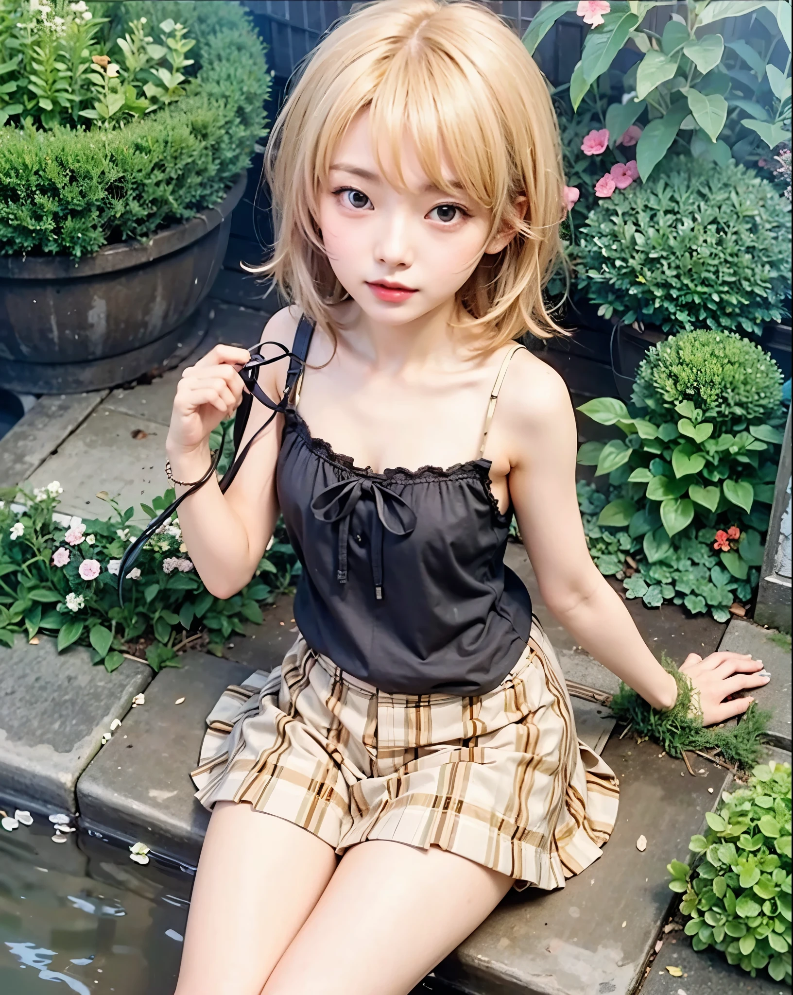 Iroha Isshiki, blonde hair, female, busty, my romantic comedy snafu, black tanktop, cream skirt