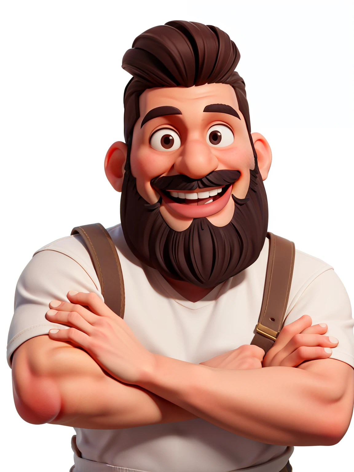 masterpiece, best quality,A man with a beard,with a big smile on its face,Caesar Andrade Faini,White background,Site workers,Site clothing
