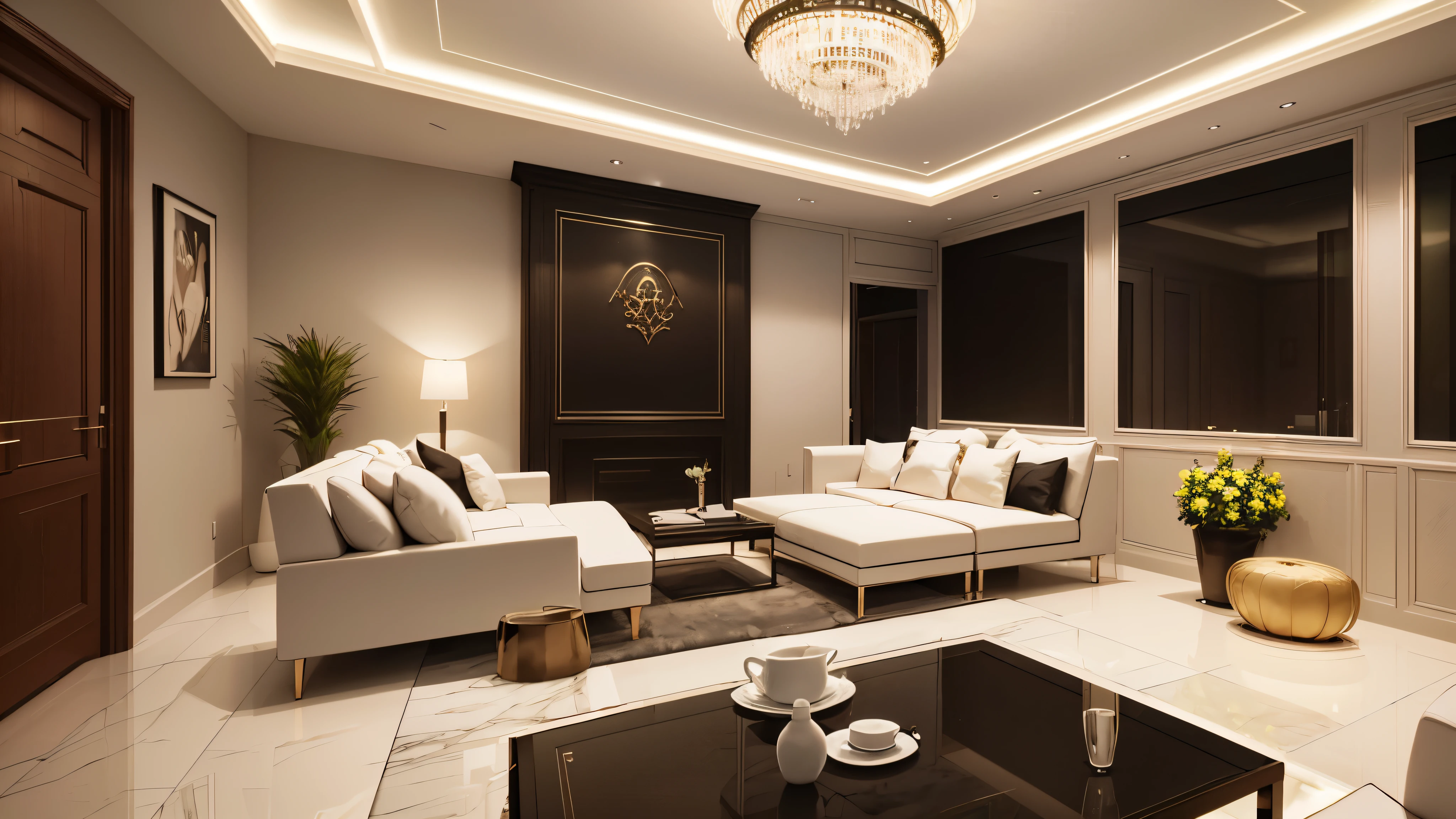 You are a famous interior designer、You have been asked to create a 3D image of a modern large room. Create a harmonious environment with modern and minimalist furniture. Including garden interior.