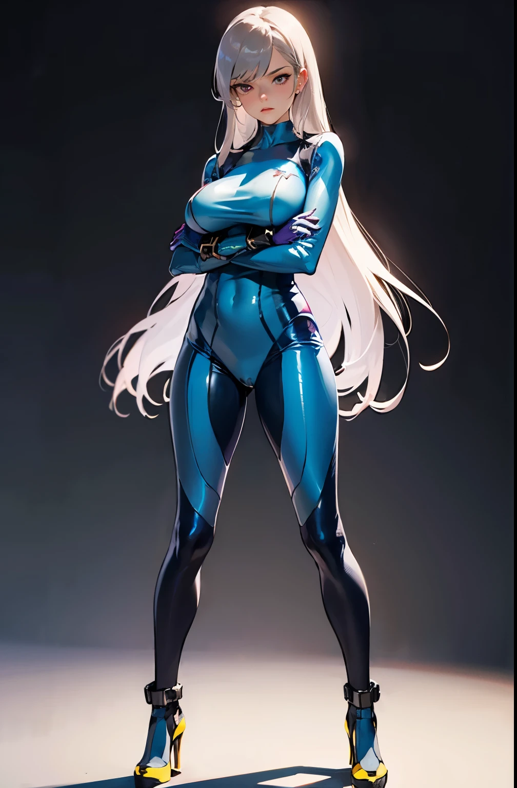 1 girl, masterpiece, best quality, detailed eyes, sparkling eyes, beautiful hands, highly detailed hands, straight hands, shiny skin, shiny hair, blue eyes, light blonde hair, tall, long hair, straight hair, full body, blue bikini, standing, sexy, wet, skin tight body suit. (Toned muscle definition: 1.1).  Very tight body suit.
(Dynamic action poses: 1.2)
Blonde, (tied back hair). Nerdy glasses.