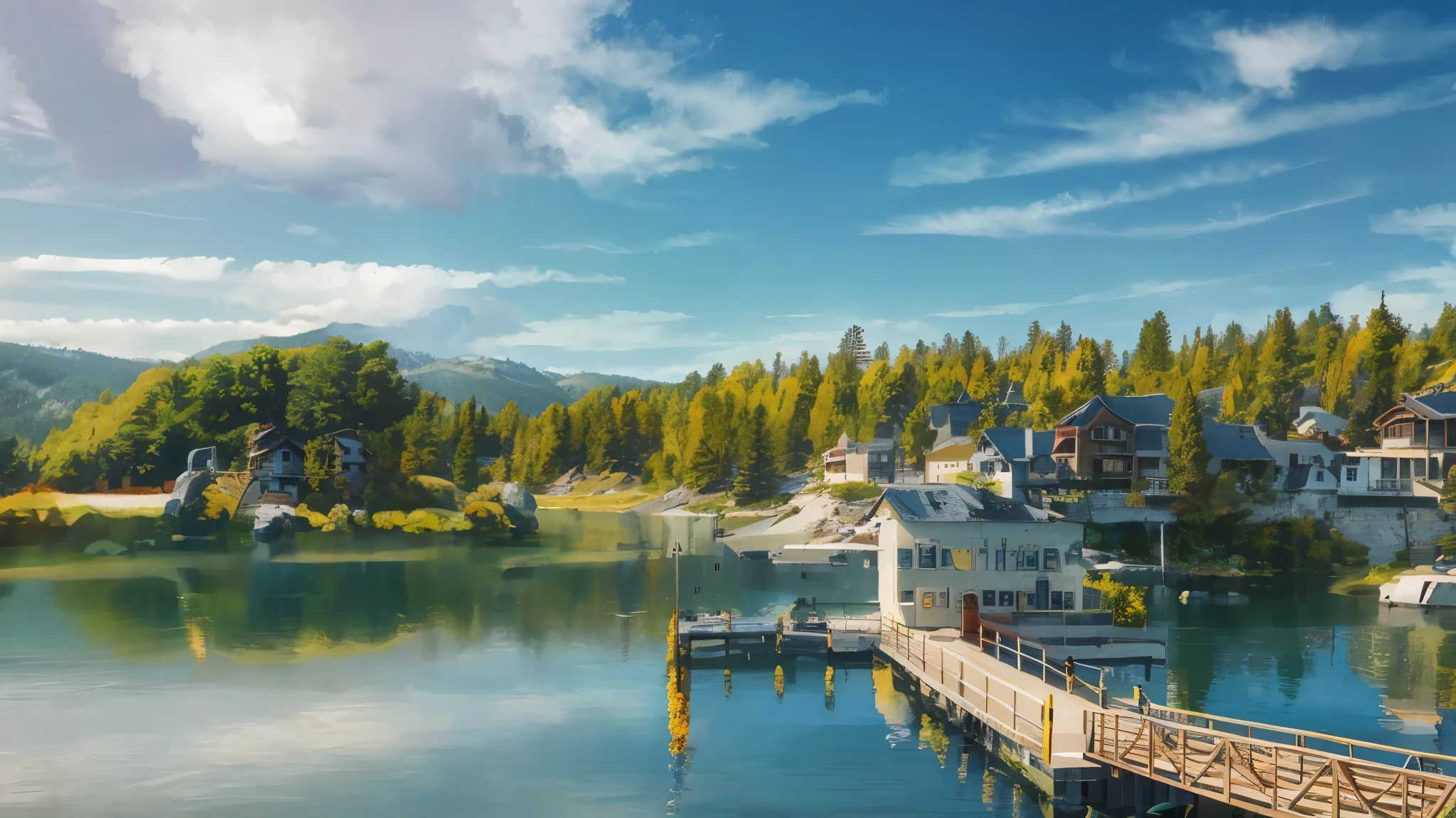 bridge and house々Rough lake with a background of々nice view, big bear lake california, stock, gettyimages, On a scenic background, gettyimages, Lake House, 木の桟bridge and house々, Beautiful quiet day, summer lake setting, stockフォト, of a small village with a lake, gettyimages proshot