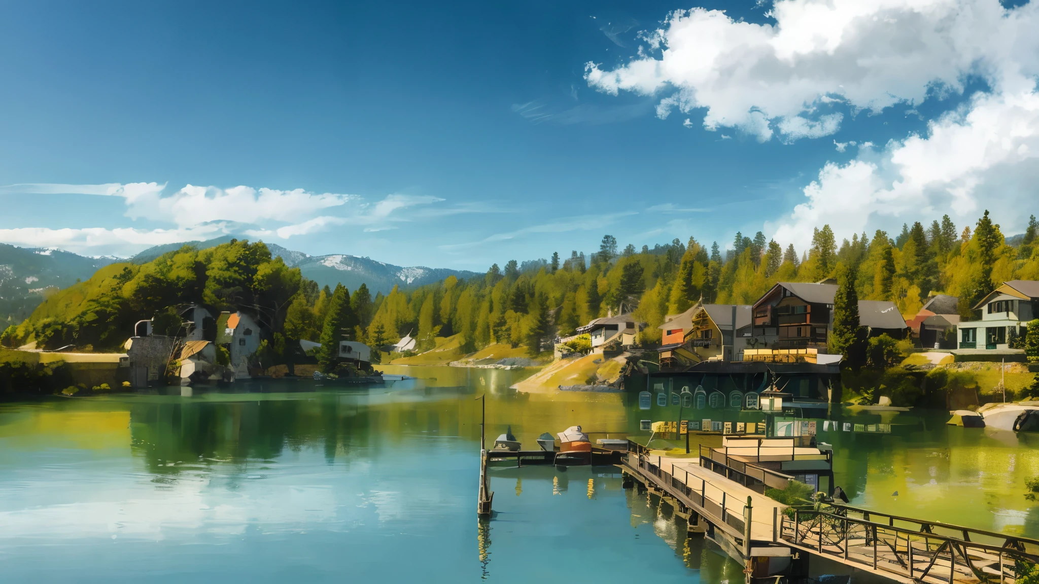 bridge and house々Rough lake with a background of々nice view, big bear lake california, stock, gettyimages, On a scenic background, gettyimages, Lake House, 木の桟bridge and house々, Beautiful quiet day, summer lake setting, stockフォト, of a small village with a lake, gettyimages proshot