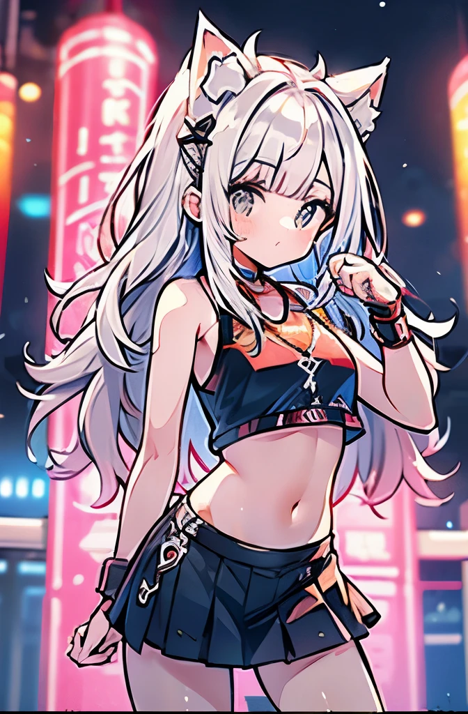 (Superflat, Flat Shading, flat-colors:1.1)、(Magazine Cover)、(Multiple girls)、Illustrations、((Lori、Petite、flat chested、A 12-year-old girl))、White skin and beautiful appearance、white wavy hair、Red eyes、Petite、striped crop top、Children's Printed Panties、Smile、Bottom、from behind、colorful stockings、Volumetric lighting、Soft light、Bright、neons、Vibrant colors、watercolor paiting、