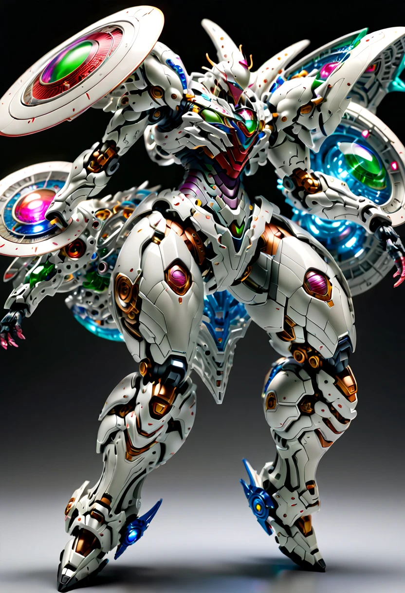 (远景:1.8), (全身照:1.5), A half-mechanical male warrior with cybernetic enhancements stands in a futuristic battlefield, aiming his rifle. His body is a complex assembly of intricate mechanical parts, cables, and gears, symbolizing the fusion of human and machine. The environment is a desolate, war-torn landscape, showcasing a stark contrast between the remnants of a once-civilized world and the advanced technology that now dominates. The warrior's posture is focused and determined, highlighting his readiness for combat. The details of his mechanical parts are meticulously designed, showing pistons, wires, and metal plates that interlock to create his formidable form. The scene is set during twilight, casting long shadows and creating a dramatic interplay of light and darkness, emphasizing the tension of the moment. This portrayal captures the essence of a futuristic warrior, blending elements of science fiction with a gritty realism, ，(眼睛正面看着观众:1.5)