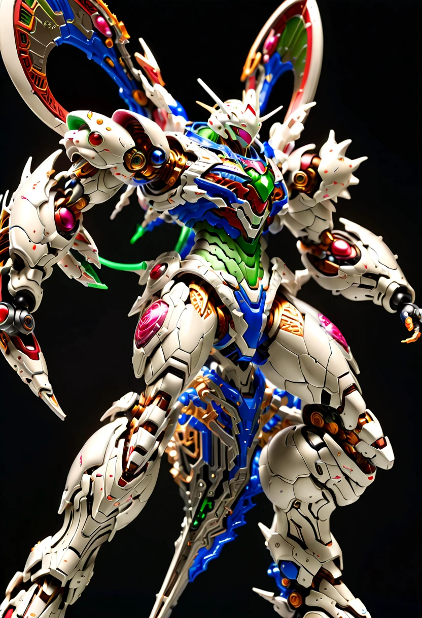 (远景:1.8), (全身照:1.5), A half-mechanical male warrior with cybernetic enhancements stands in a futuristic battlefield, aiming his rifle. His body is a complex assembly of intricate mechanical parts, cables, and gears, symbolizing the fusion of human and machine. The environment is a desolate, war-torn landscape, showcasing a stark contrast between the remnants of a once-civilized world and the advanced technology that now dominates. The warrior's posture is focused and determined, highlighting his readiness for combat. The details of his mechanical parts are meticulously designed, showing pistons, wires, and metal plates that interlock to create his formidable form. The scene is set during twilight, casting long shadows and creating a dramatic interplay of light and darkness, emphasizing the tension of the moment. This portrayal captures the essence of a futuristic warrior, blending elements of science fiction with a gritty realism, ，(眼睛正面看着观众:1.5)