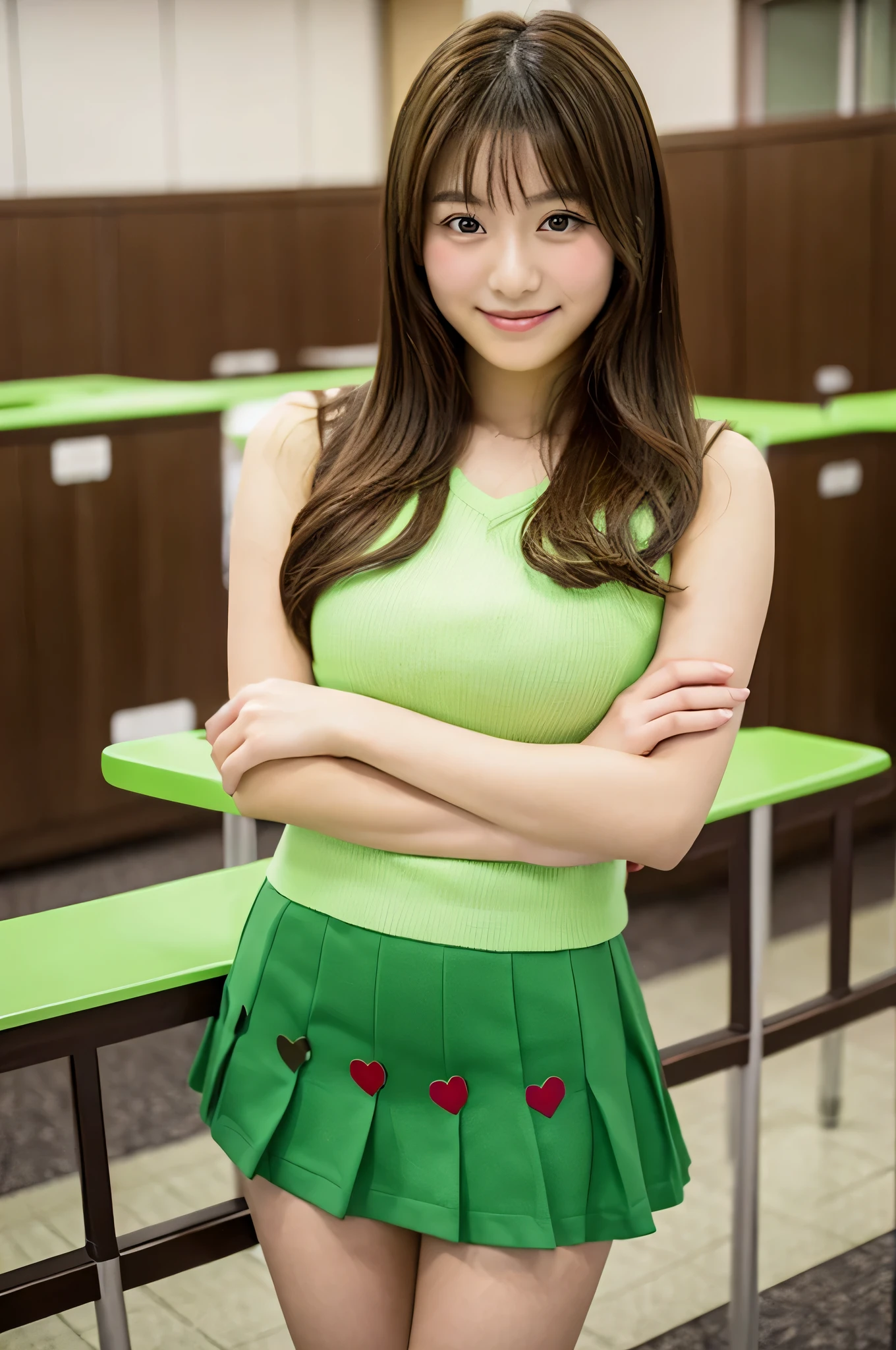 cute japanese girl (18-year-old) I received Valentine's Day chocolates at university wearing a light green miniskirt.