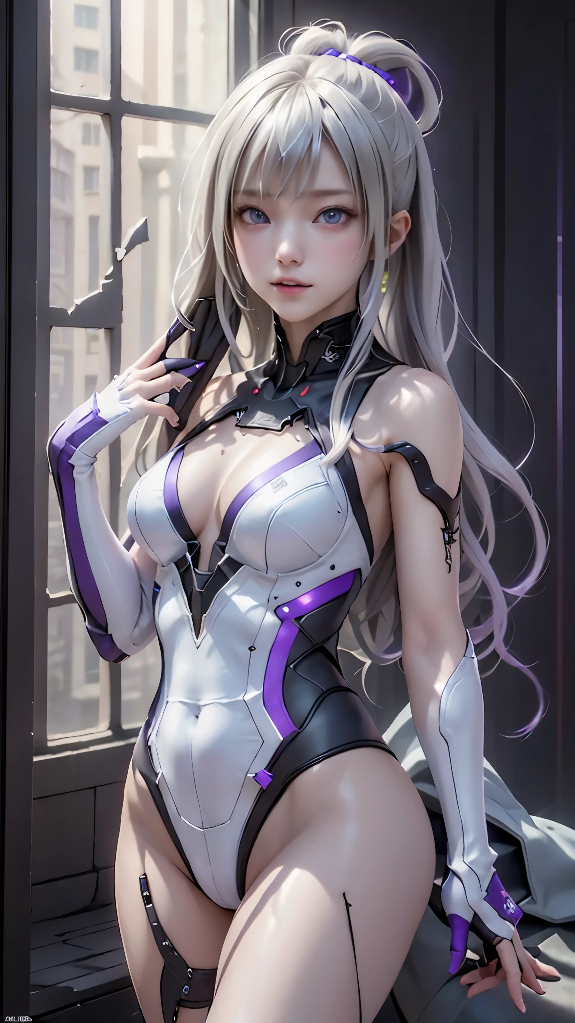 ((highest quality)), ((masterpiece)), (detailed:1.4), 3D, beautiful cyberpunk woman image,nffsw(high dynamic range),ray tracing,NVIDIA RTX,super resolution,unreal 5,Scattered beneath the surface,PBR texturing,post processing,anisotropic filtering,Depth of bounds written,maximum clarity and sharpness,multilayer texture,Albedo and specular maps,surface shading,Accurate simulation of light-matter interactions,perfect proportions,octane rendering,two-tone lighting,wide aperture,Low ISO、White balance、Rule of thirds、8K students、((Straight Long Hair))(((white and purple clothes)))(((blonde)))(())(())