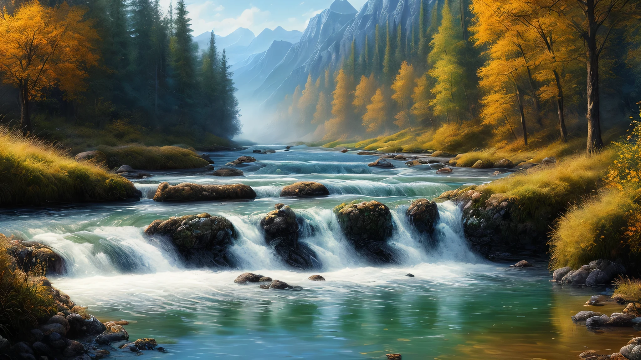 landscape, water, (extremely detailed CG unity 8k wallpaper), most beautiful artwork in the world, professional majestic oil painting, intricate, High Detail, Sharp focus, dramatic, photorealistic painting art