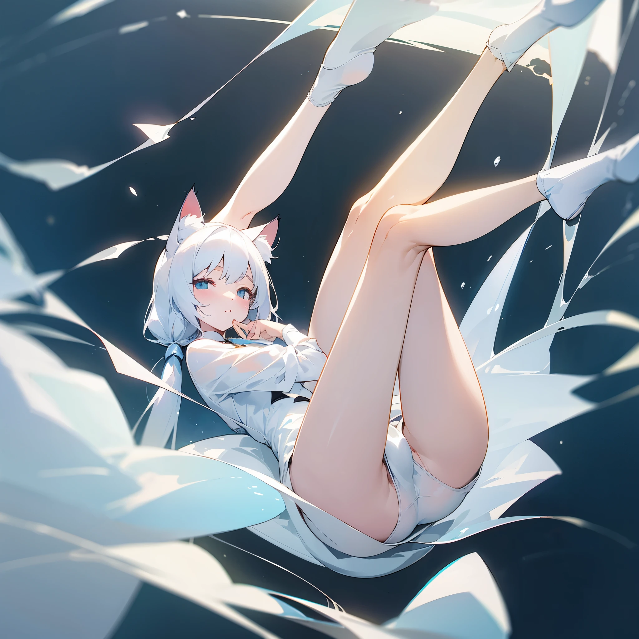 cat girl,Positive perspective,Legs apart,white silk,射white silk上,(Transparent 100%)