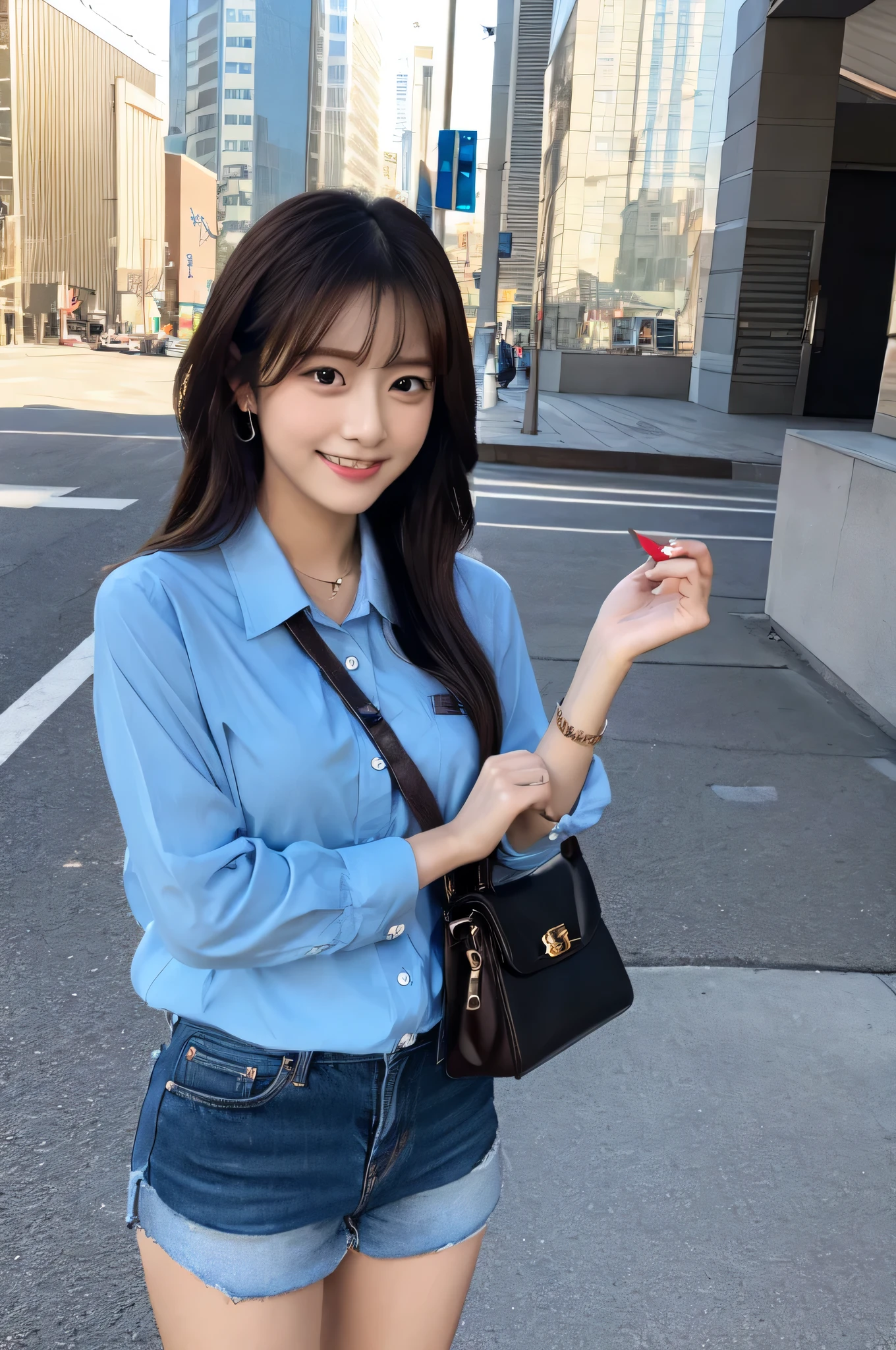 cute japanese girl (18-year-old) A person wearing a very short light blue miniskirt is holding Valentine's Day chocolates at the university.