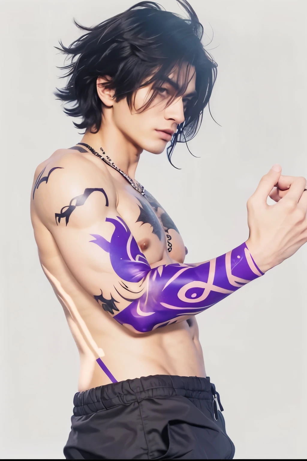 guy without a tattoo on his arm, muscular, black hair