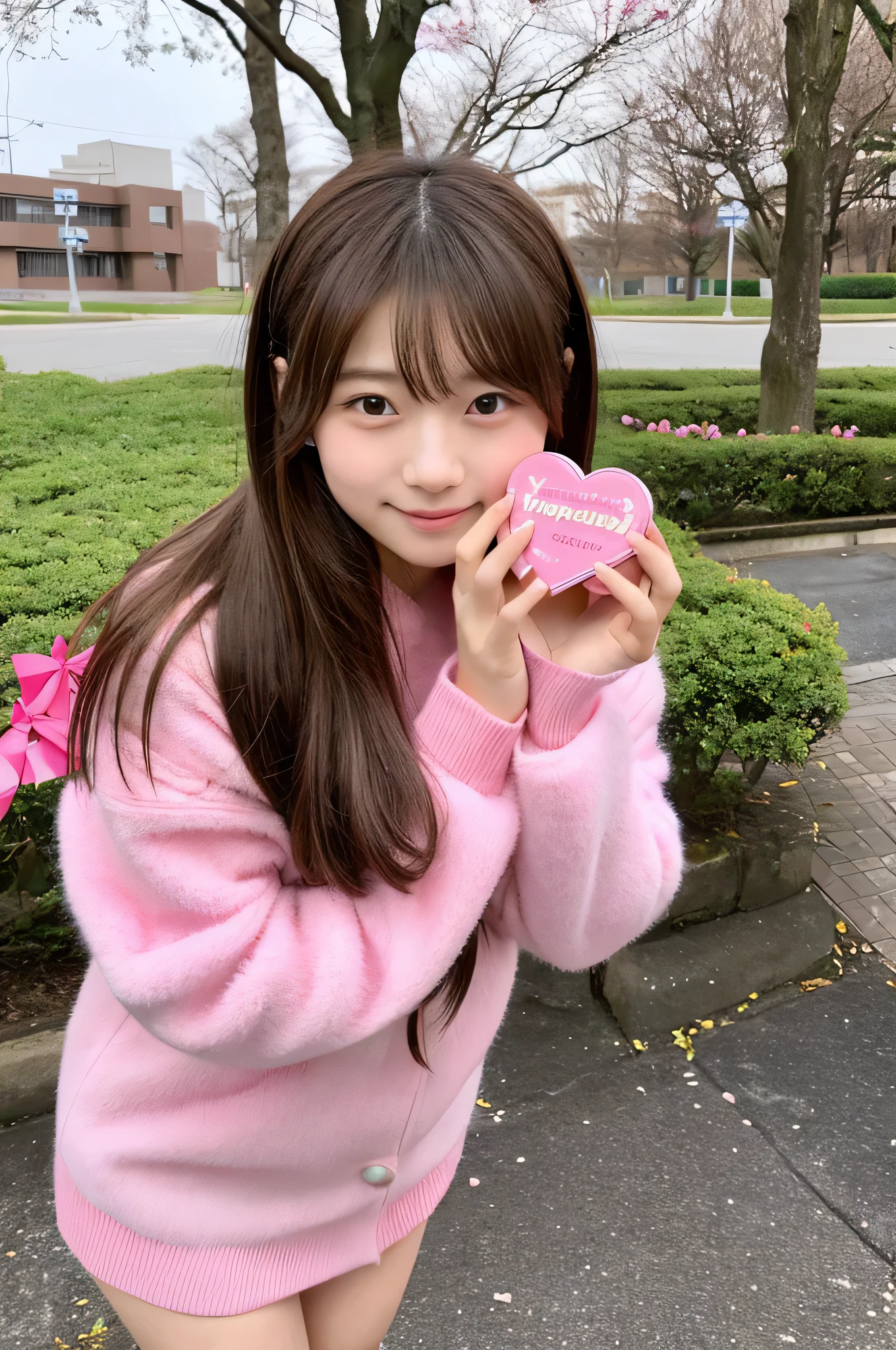 cute japanese girl (18-year-old) I received Valentine&#39;s Day chocolates at university while wearing a pink miniskirt.