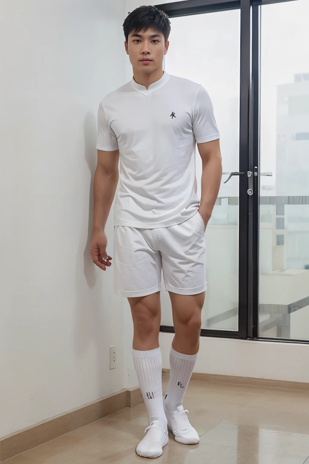 Male tall Chinese white socks full body