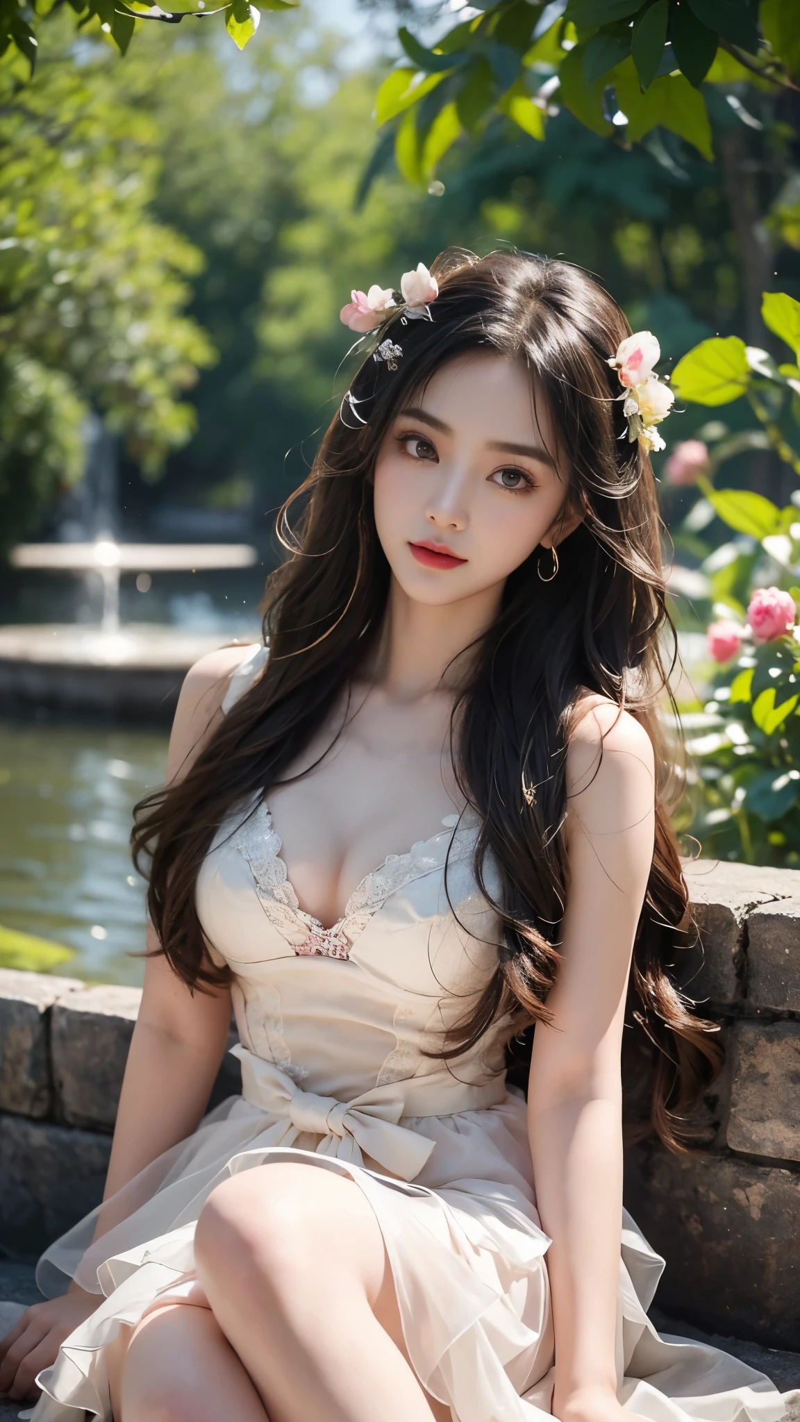 Romantic Rosette dress2, In the depths of Wonderland,The moonlight falls like water,foggy room,The figure of the heroine is vaguely visible,Just like the fairy in the painting,Slender sexy legs,Very nice legs,Leaking sexy legs,Big breasts,美丽而又带着一丝mystery的色彩。Her face is beautiful and delicate,Like finely carved jade,Showing otherworldly beauty。The eyebrows are picturesque,The waves in my eyes are like twinkling stars,Show the light of perseverance and wisdom。The bridge of the nose is straight,Lip color like cherry,The slightly raised corners of the mouth reveal confidence and calmness。Her face is well defined,The skin is as fair as jade,Reveals a healthy glow,Just like a fairy, she never eats fireworks in the world。Her makeup is light and delicate,Not too much embellishment,But enough to show her temperament and charm。Light-colored foundation brings out the transparency of the skin,A light eyebrow pencil outlines her perfect eyebrow shape,Eye makeup is eye shadow and eyeliner,Make her eyes brighter and more energetic。嘴唇涂上grace的口红,Adds a bit of charm and sophistication。她的衣服grace别致,Clothes flutter,It seems like it will be blown up by the wind at any time,drifting into the distance。既不失grace,Also showed her extraordinary skills。A wide belt is tied around the waist,There is a crystal clear jade pendant hanging on it,Rocking with her movements。Her hair is tied back casually,Secure it with a hosta,A few strands of hair are fluttering gently in the wind,Adds a bit of softness。Her figure is looming in the fairyland,宛如一道Big breasts美丽的风景线,attracted everyone's attention。She seems to be a fairy in wonderland,Big breasts美丽、grace、mystery、and full of power。