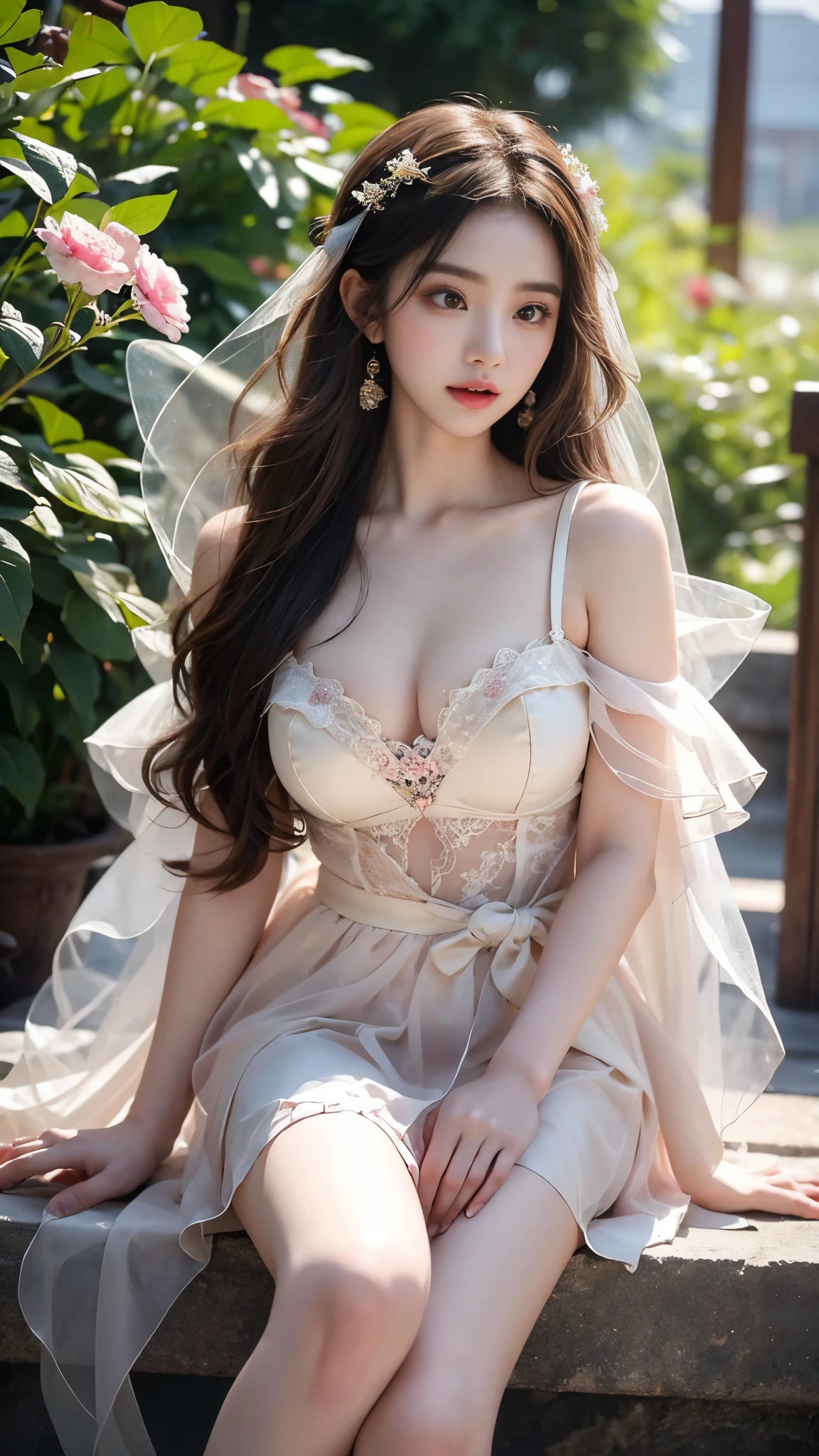 Romantic Rosette dress2, In the depths of Wonderland，The moonlight falls like water，foggy room，The figure of the heroine is vaguely visible，Just like the fairy in the painting，Slender sexy legs，Very nice legs，Leaking sexy legs，Big breasts，美丽而又带着一丝mystery的色彩。Her face is beautiful and delicate，Like finely carved jade，Showing otherworldly beauty。The eyebrows are picturesque，The waves in my eyes are like twinkling stars，Show the light of perseverance and wisdom。The bridge of the nose is straight，Lip color like cherry，The slightly raised corners of the mouth reveal confidence and calmness。Her face is well defined，The skin is as fair as jade，Reveals a healthy glow，Just like a fairy, she never eats fireworks in the world。Her makeup is light and delicate，Not too much embellishment，But enough to show her temperament and charm。Light-colored foundation brings out the transparency of the skin，A light eyebrow pencil outlines her perfect eyebrow shape，Eye makeup is eye shadow and eyeliner，Make her eyes brighter and more energetic。嘴唇涂上grace的口红，Adds a bit of charm and sophistication。她的衣服grace别致，Clothes flutter，It seems like it will be blown up by the wind at any time，drifting into the distance。既不失grace，Also showed her extraordinary skills。A wide belt is tied around the waist，There is a crystal clear jade pendant hanging on it，Rocking with her movements。Her hair is tied back casually，Secure it with a hosta，A few strands of hair are fluttering gently in the wind，Adds a bit of softness。Her figure is looming in the fairyland，宛如一道Big breasts美丽的风景线，attracted everyone&#39;s attention。She seems to be a fairy in wonderland，Big breasts美丽、grace、mystery、and full of power。