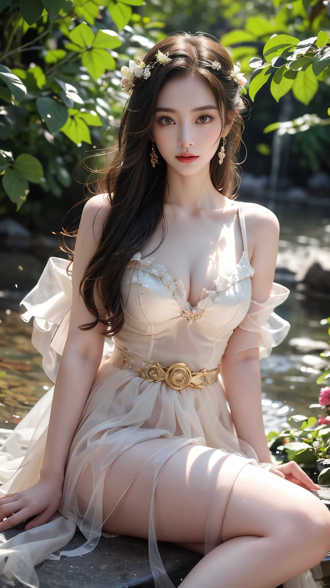 Romantic Rosette dress2, In the depths of Wonderland,The moonlight falls like water,foggy room,The figure of the heroine is vaguely visible,Just like the fairy in the painting,Slender sexy legs,Very nice legs,Leaking sexy legs,Big breasts,美丽而又带着一丝mystery的色彩。Her face is beautiful and delicate,Like finely carved jade,Showing otherworldly beauty。The eyebrows are picturesque,The waves in my eyes are like twinkling stars,Show the light of perseverance and wisdom。The bridge of the nose is straight,Lip color like cherry,The slightly raised corners of the mouth reveal confidence and calmness。Her face is well defined,The skin is as fair as jade,Reveals a healthy glow,Just like a fairy, she never eats fireworks in the world。Her makeup is light and delicate,Not too much embellishment,But enough to show her temperament and charm。Light-colored foundation brings out the transparency of the skin,A light eyebrow pencil outlines her perfect eyebrow shape,Eye makeup is eye shadow and eyeliner,Make her eyes brighter and more energetic。嘴唇涂上grace的口红,Adds a bit of charm and sophistication。她的衣服grace别致,Clothes flutter,It seems like it will be blown up by the wind at any time,drifting into the distance。既不失grace,Also showed her extraordinary skills。A wide belt is tied around the waist,There is a crystal clear jade pendant hanging on it,Rocking with her movements。Her hair is tied back casually,Secure it with a hosta,A few strands of hair are fluttering gently in the wind,Adds a bit of softness。Her figure is looming in the fairyland,宛如一道Big breasts美丽的风景线,attracted everyone's attention。She seems to be a fairy in wonderland,Big breasts美丽、grace、mystery、and full of power。