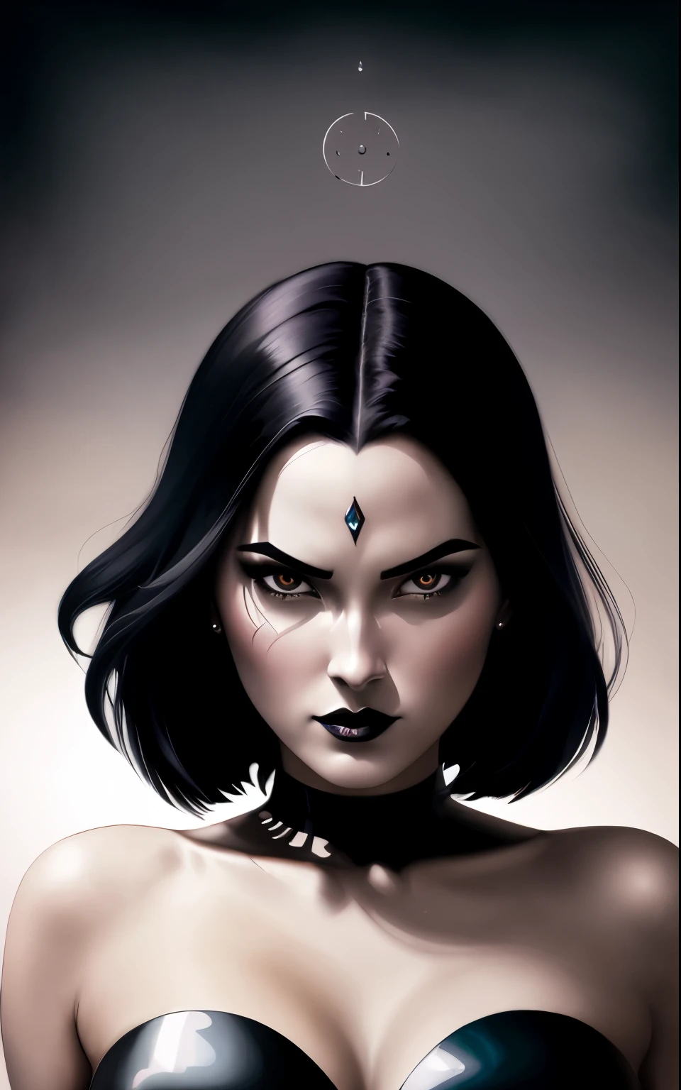 helenparr as raven goth woman, detailed eyes, detailed face, detailed skin,mature body, tall body,seductive body,medium big , medium thigh,  circular colored smoke, waves of shadows at night, abstract skull ornaments, soft colors, flat 4d street art in the style of adrian ghenie, esao andrews, jenny saville , edward hopper, surrealism, james jean dark, takato yamamoto, inkpunk minimalism, , detailed symmetrical brown eyes with circular iris, seamless geometric pattern harmony, luminogram, iron gall ink, art by Russ Mills, Sakimichan,, by GIlSam -paio octane rendering depicting innovation and truth, 8k, by Lee Jeffries, depth - Gs studio