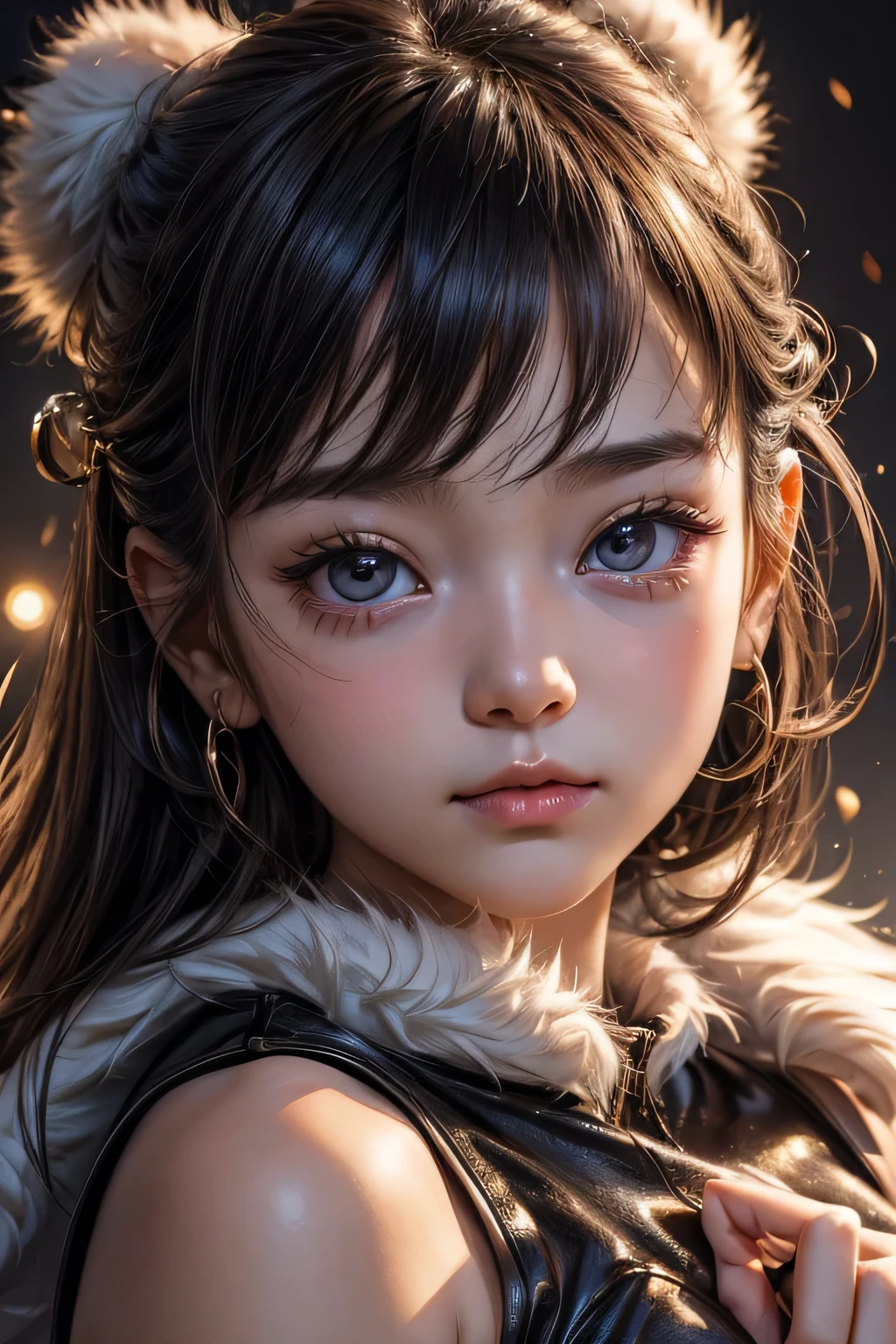 High resolution、8k、personification、、very cute、、close-up image、round eyes、fur leotard