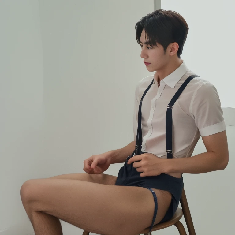 Handsome boy wearing suspender thong