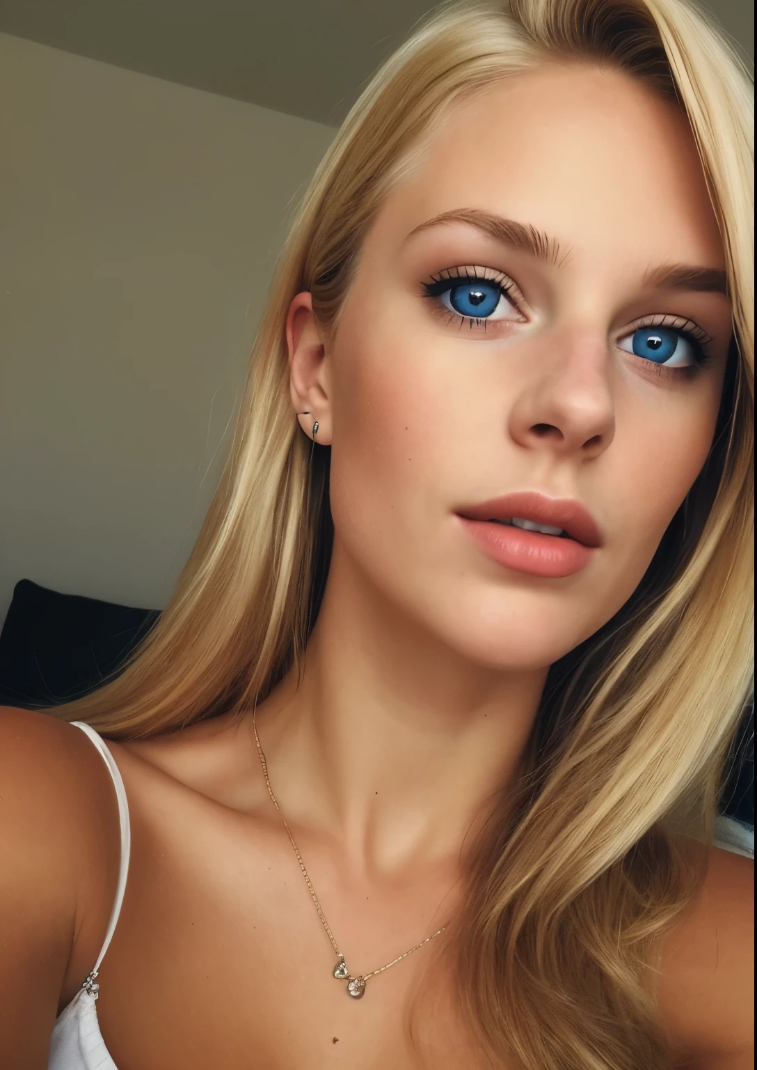 a selfie of a pretty blond young woman, taken with iphone camera