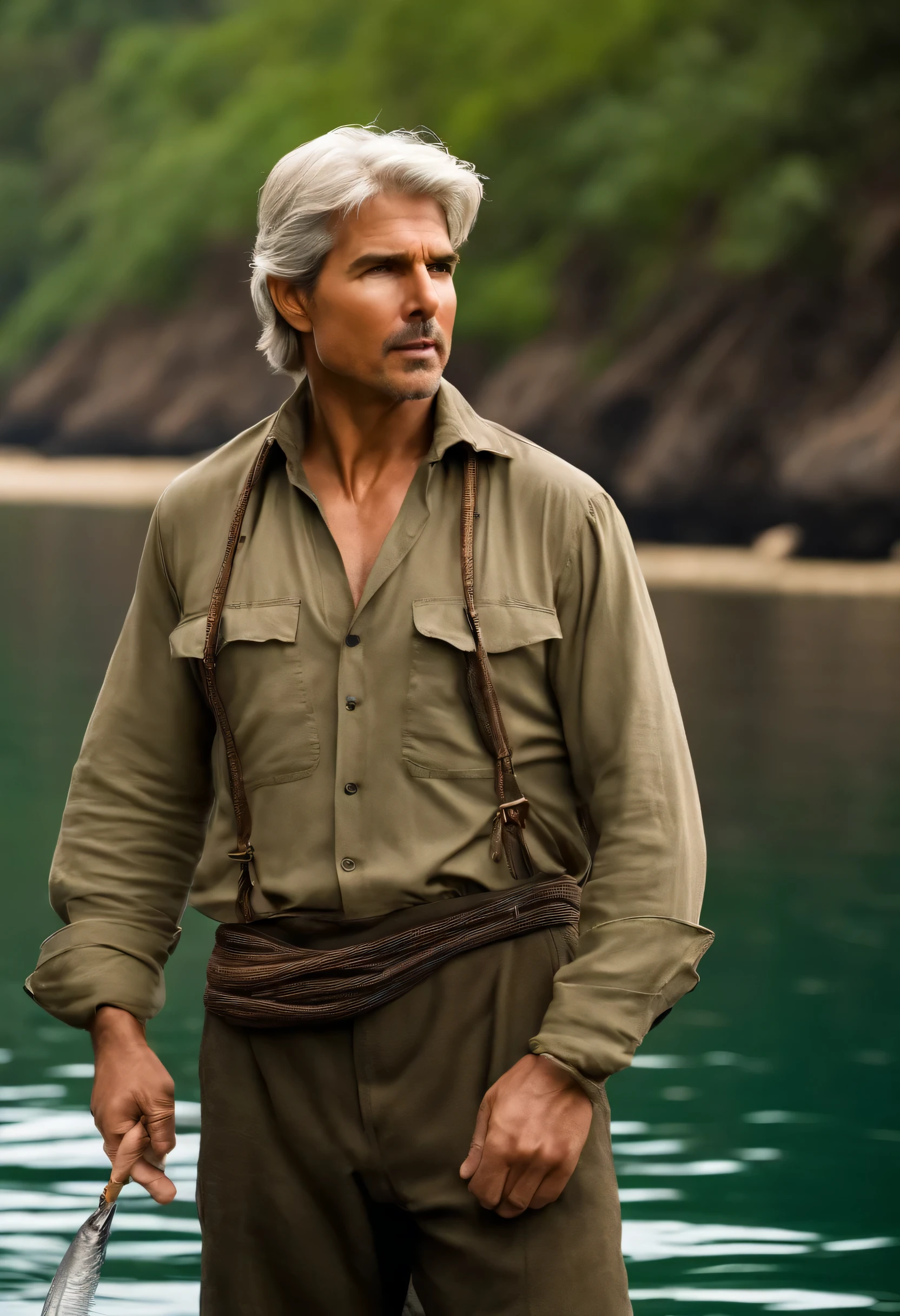 Tom Cruise looks like a Bangladeshi fisherman who keeps fish,White-haired gentleman,smoking