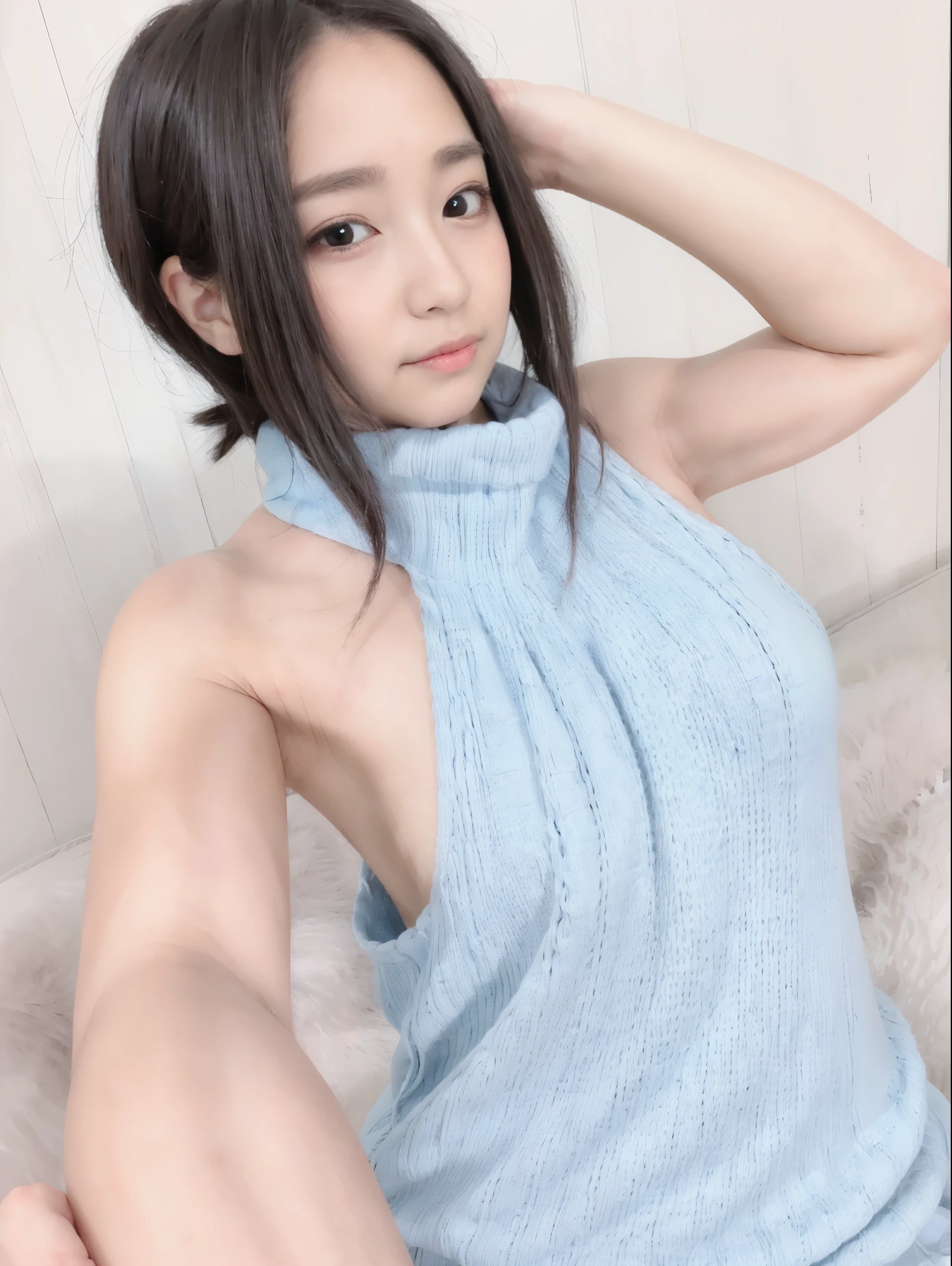 (raw photo,8k,photorealistic:1.3), (Floating hair), virgin killer sweater,masutepiece,Stunning,amazing, Best Quality,Highly detailed, nsfw, 