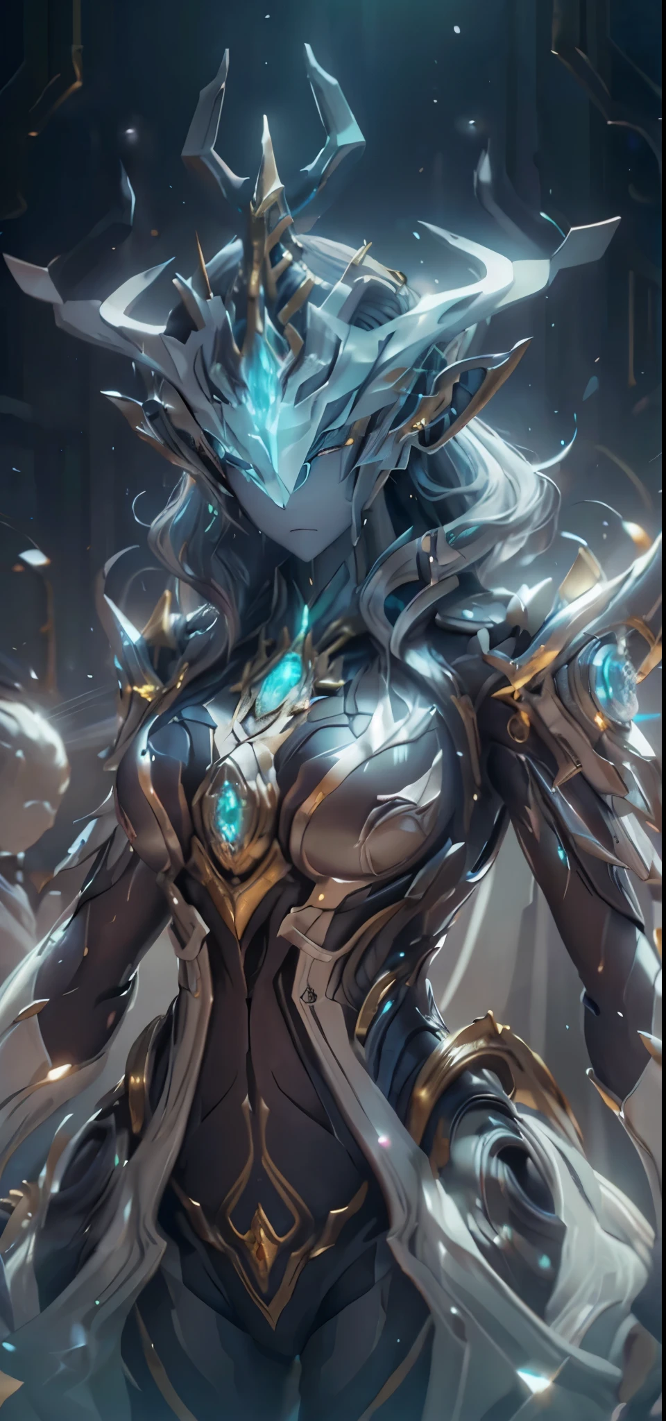 1 girl, No face, mystery, helmet, unicorn horn, glowing eyes,  Extreme detail, shiny metal, dynamic angle, detail light, dramatic_shadow, Rays_track, reflection,raw, lens, (sharp focus:1.5), (lifelike:1.2), Twilight illumination, Volumetric lighting, ultra high resolution, 16k,dramatic lighting,