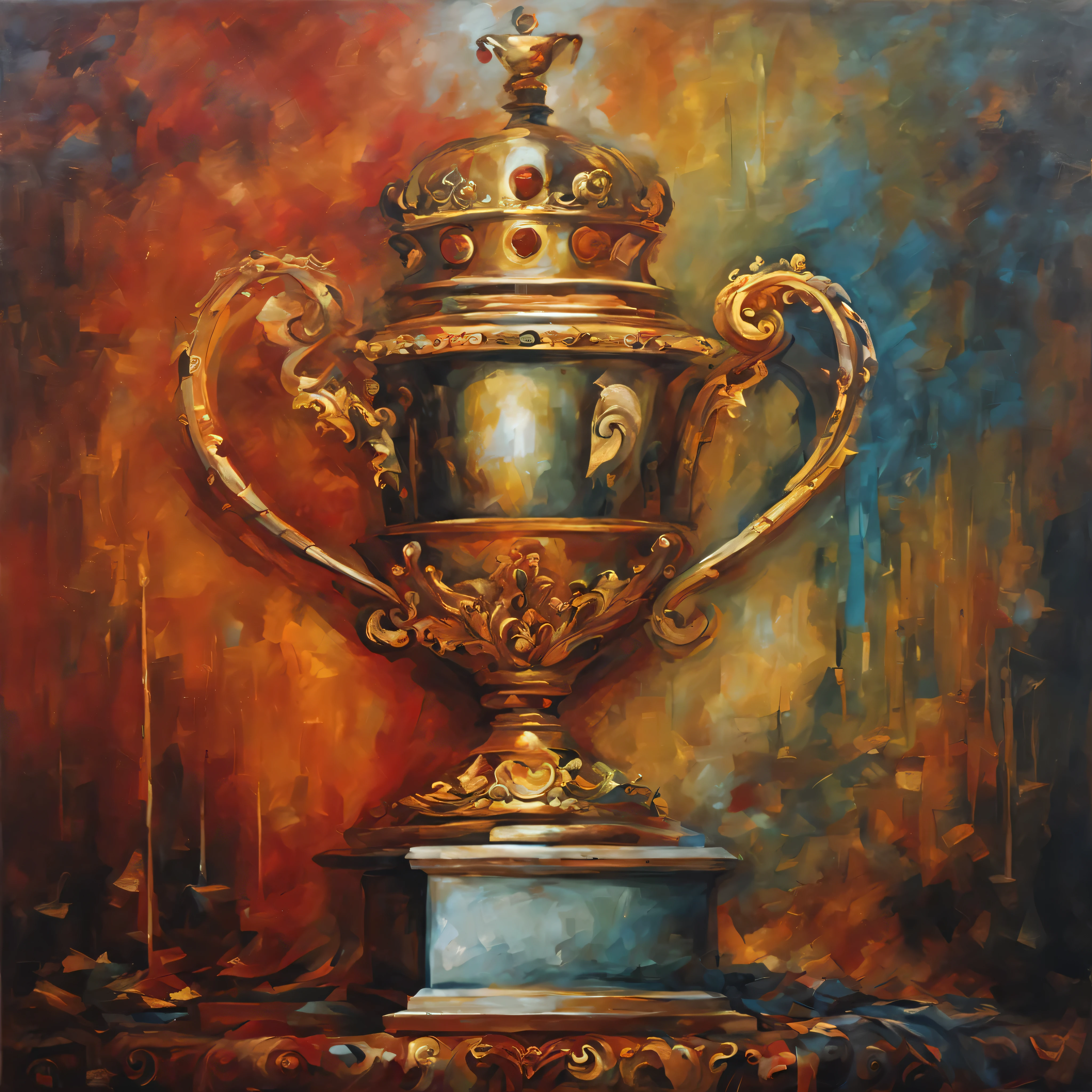 i want a painting of the number 1 as a beautiful painting very creative painting of the number one with trophy and feeling like a king or queen when watching the picture describing the emotion of ego and greed