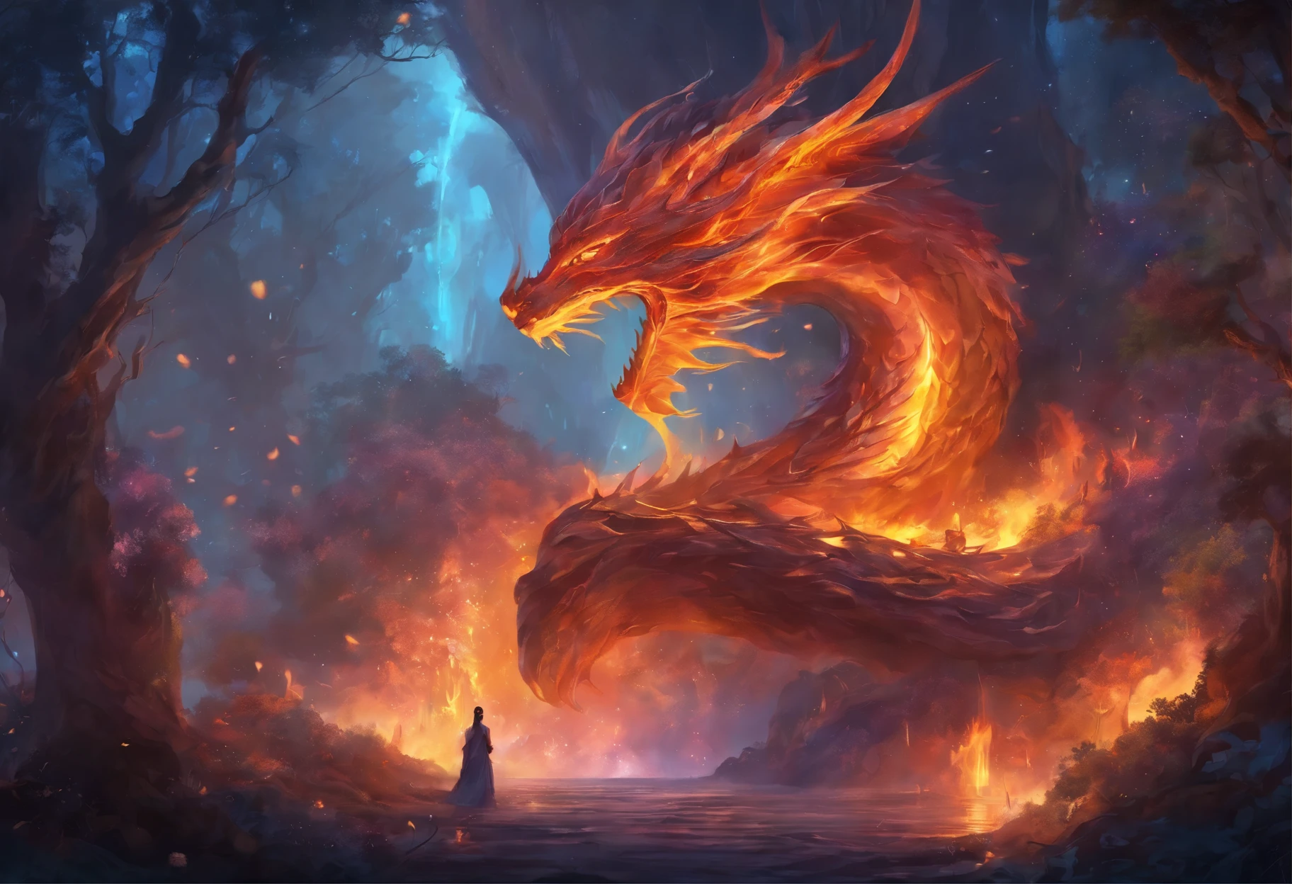 Fire and trees form dragon&#39;Body