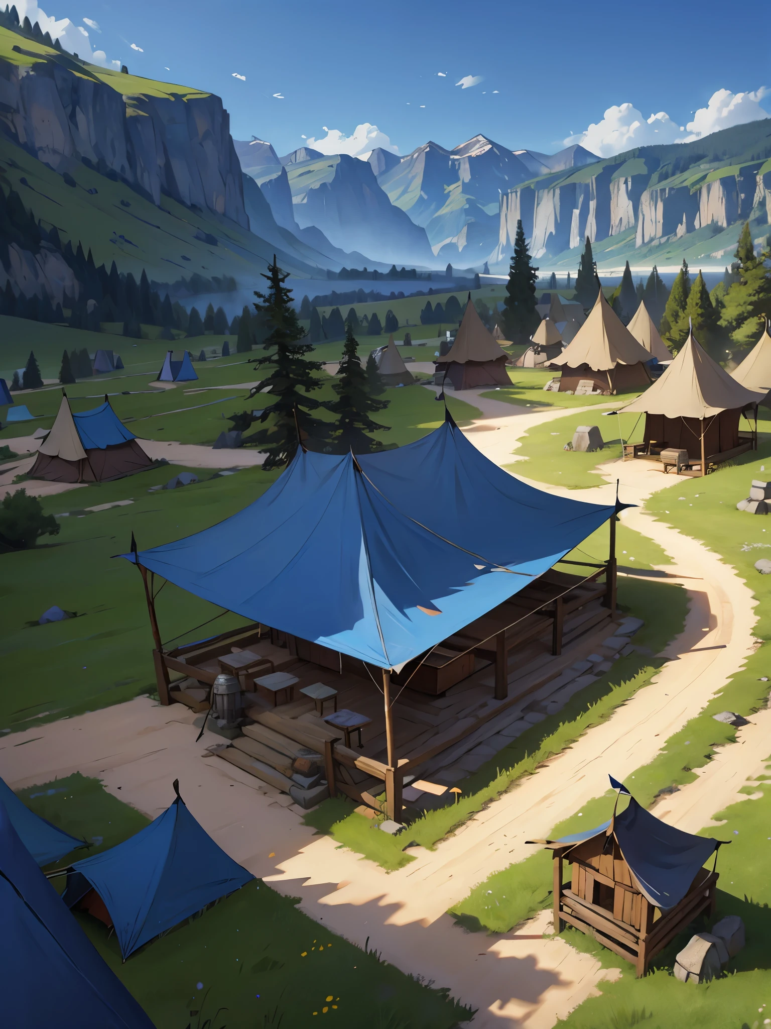 Medieval mercenary camp, fantasy, Tents, fence