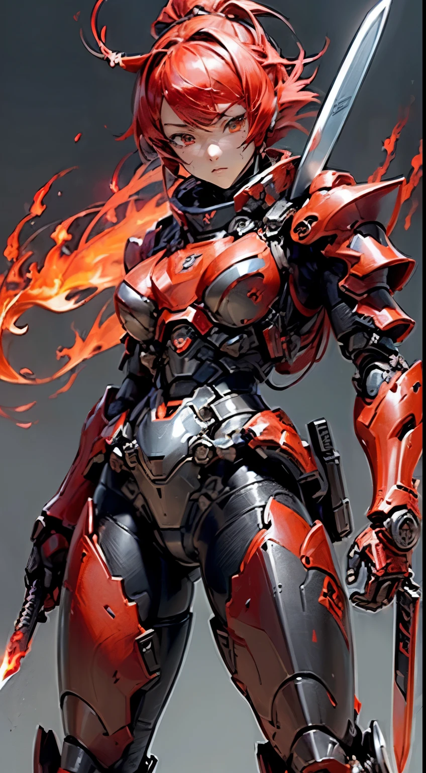 (masutepiece,Extremely detailed, Heavy mechs, hard surface),(concept art:1.1),(Armored Core Style:0.8), A woman wearing ninja robot armor is tying a jutsu seal.,(full armor:1.4),(tactical ninja mask),(Red body:1.1),(long legged:1.1),(Carrying a sword on his back:1.3),(A detailed eye:1.3),(A detailed face:1.3),(Detailed weapons:1.3),(Detailed body:1.3),((full bodyesbian:1.5)),(The background is a crimson flame:1.5),逼真