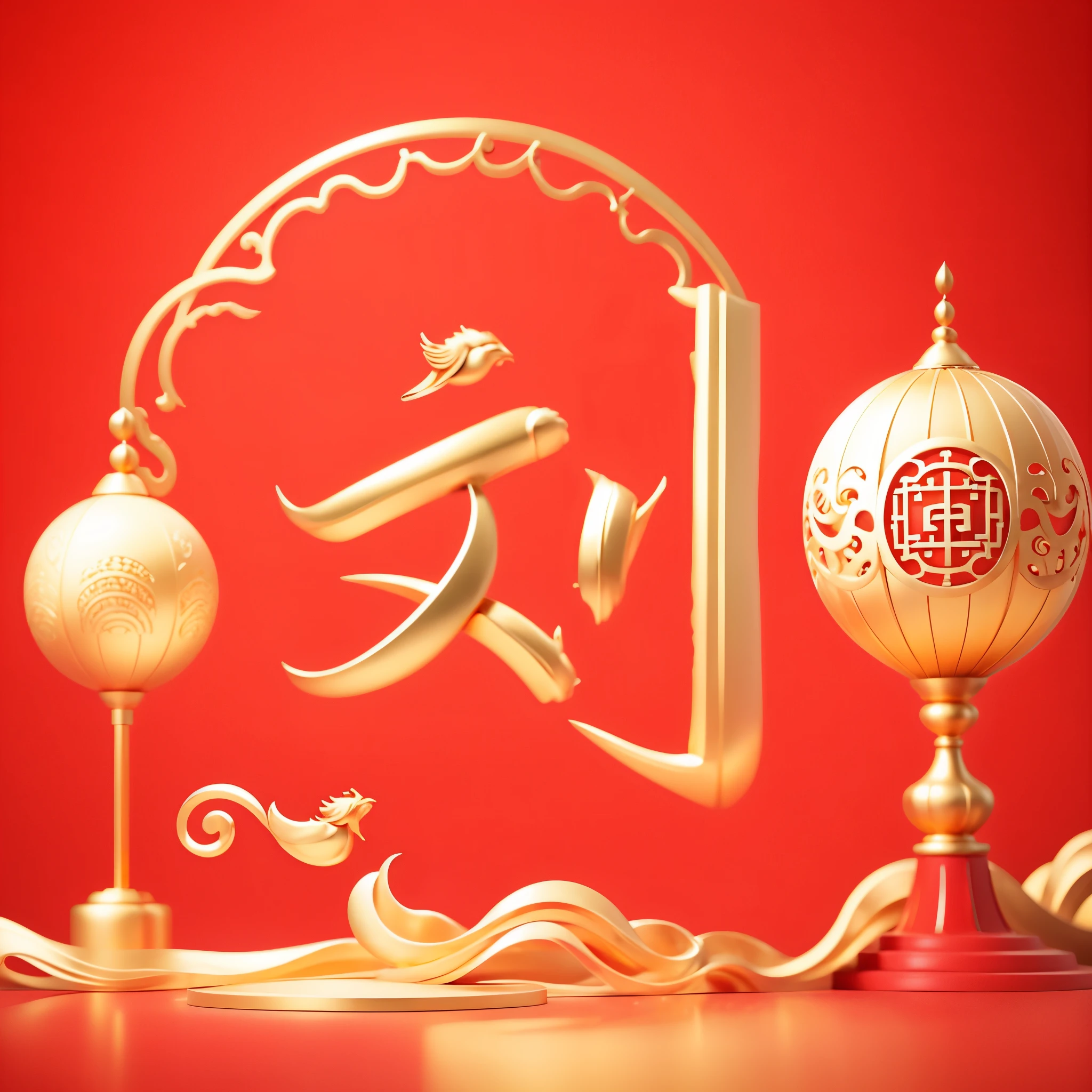 (Masterpiece, High Quality, high details), chinese architecture,red theme,paper-cut,(chinese_knot),paper lantern,chinese pattern,gold,display stand,car,chinese element,(red background:1.1),white,white_background,CGposterrender bsw，gold，gold line，jade